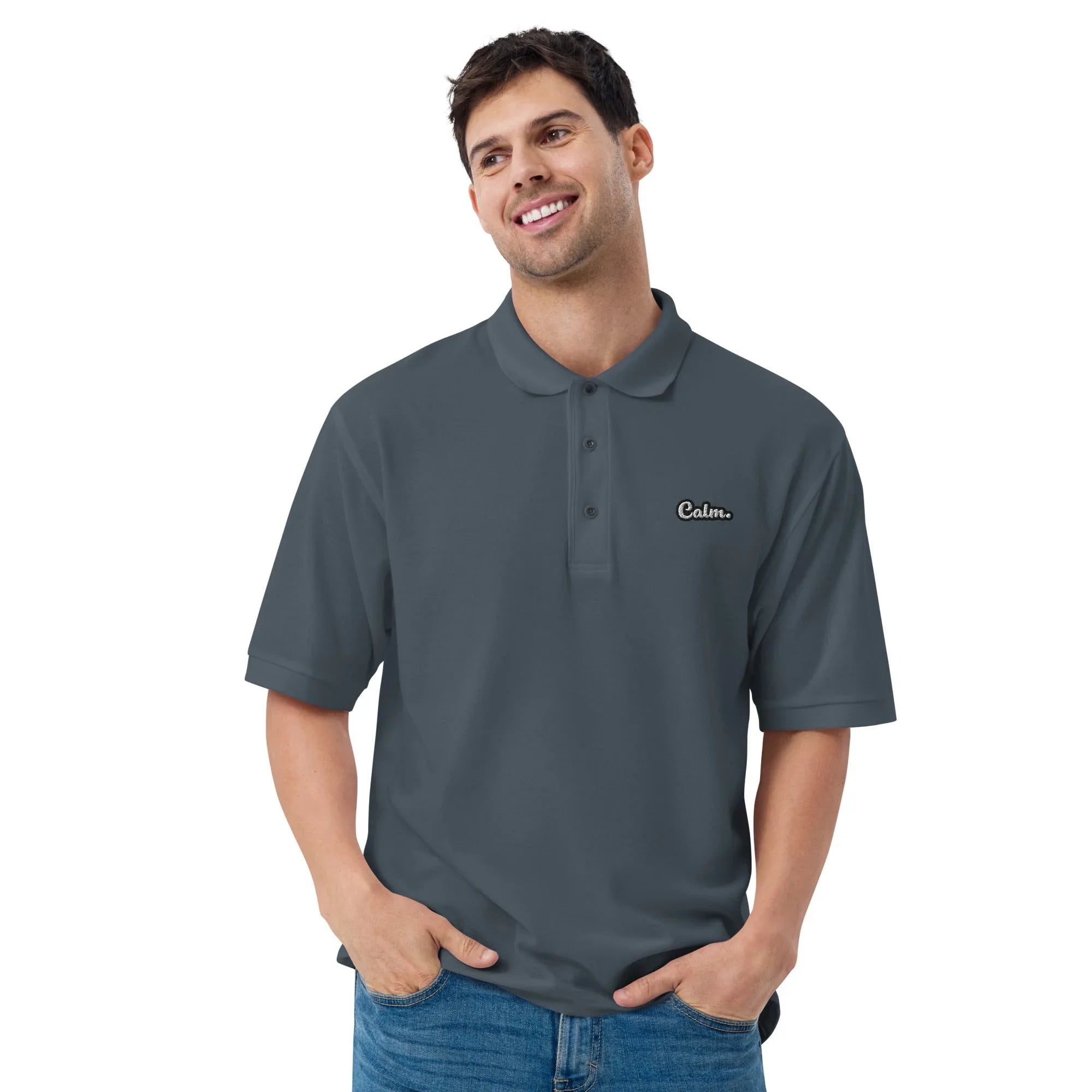 Calm - Embroidered Men's Premium Polo Shirt - AwRans Clothing