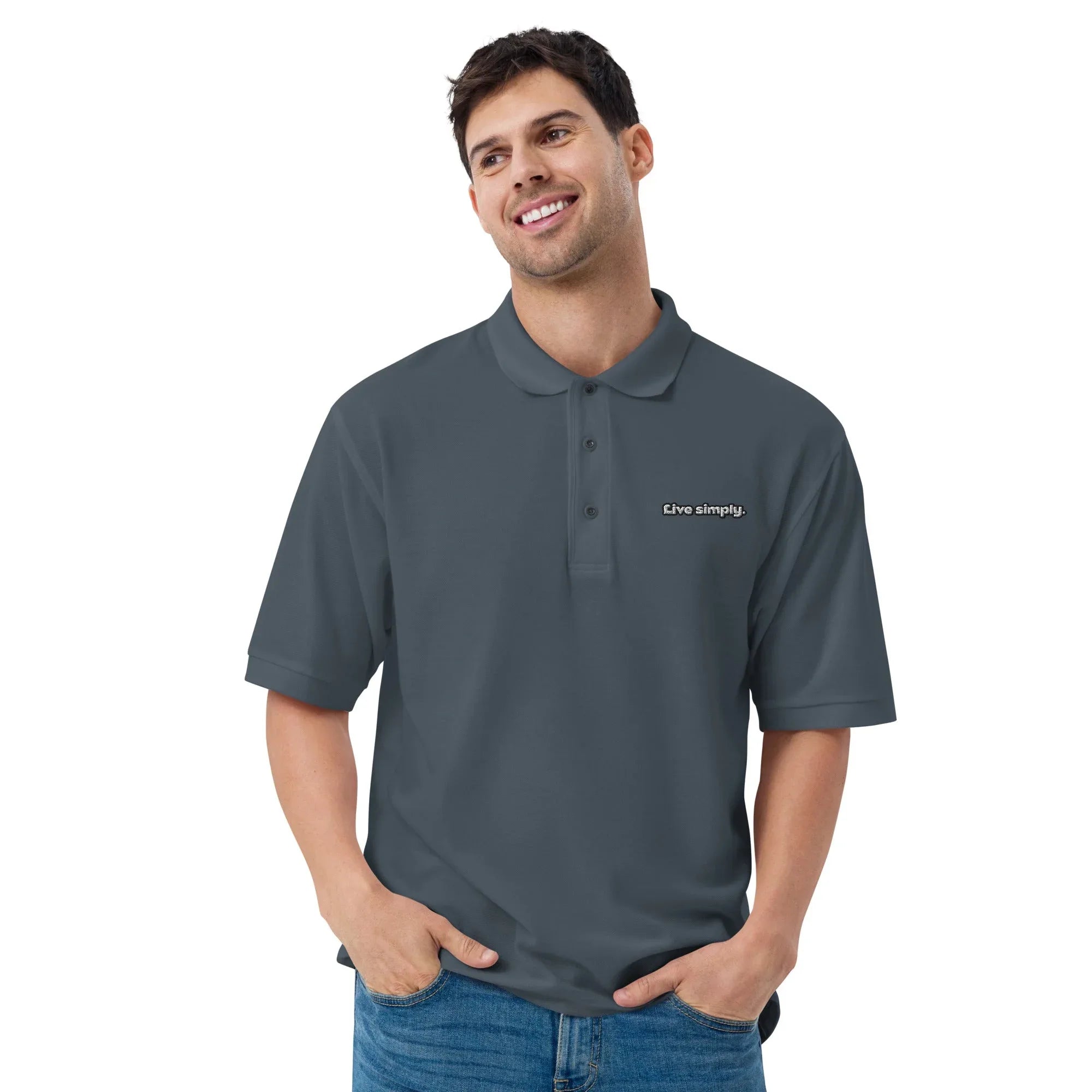 Live Simply - Embroidered Men's Premium Polo Shirt - AwRans Clothing