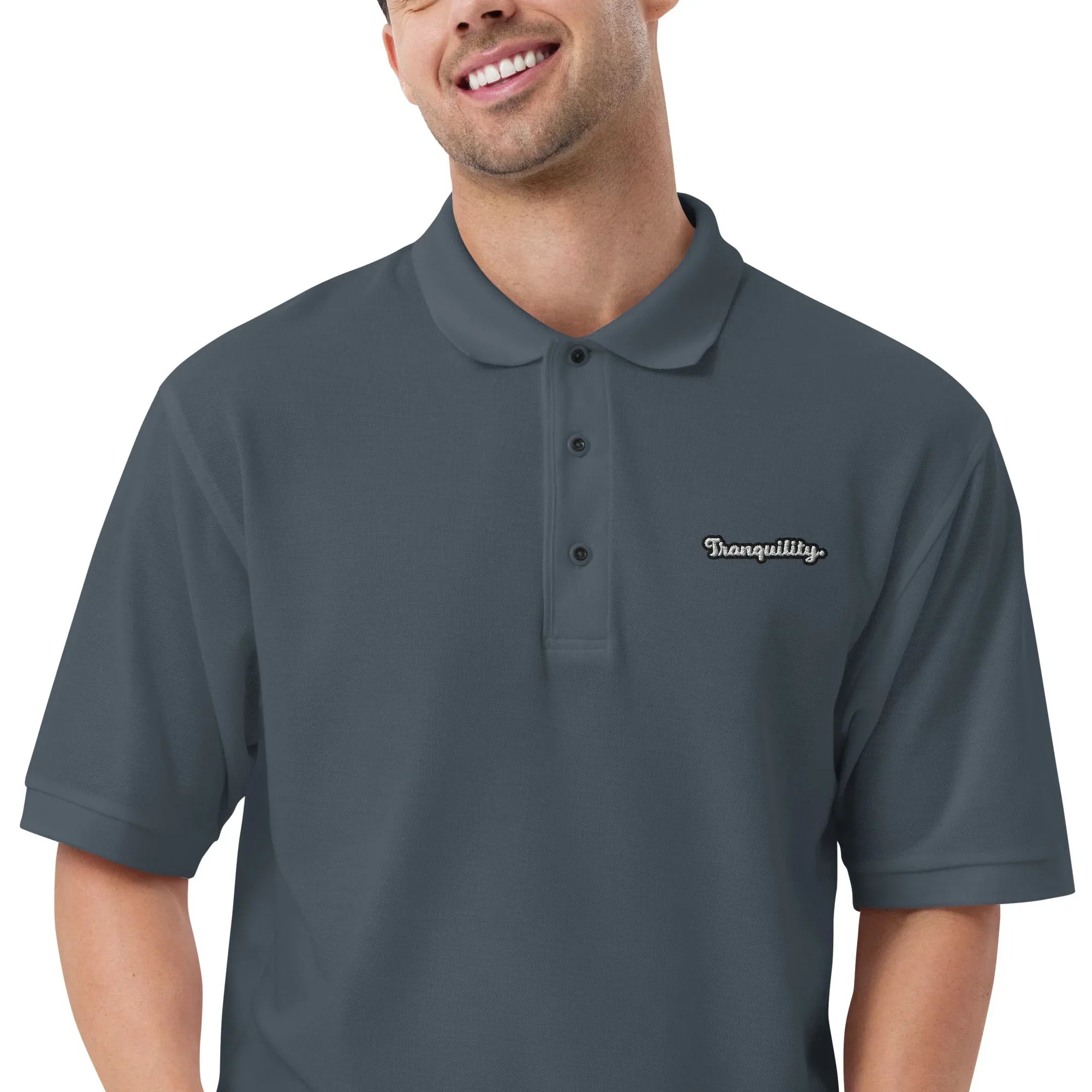 Tranquility - Embroidered Men's Premium Polo Shirt - AwRans Clothing