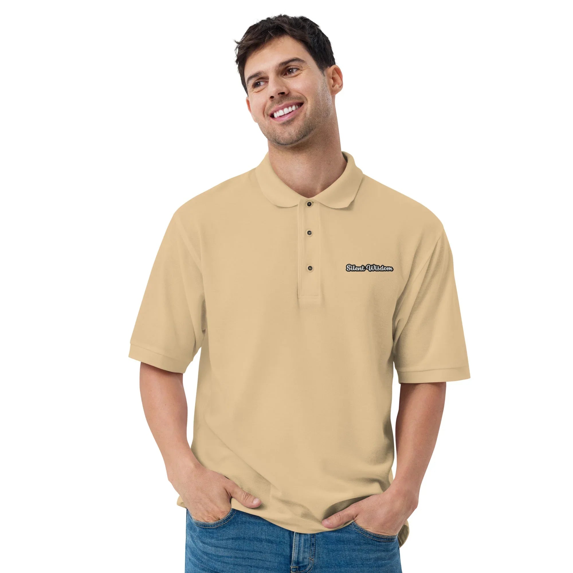 Silent Wisdom - Embroidered Men's Premium Polo Shirt - AwRans Clothing