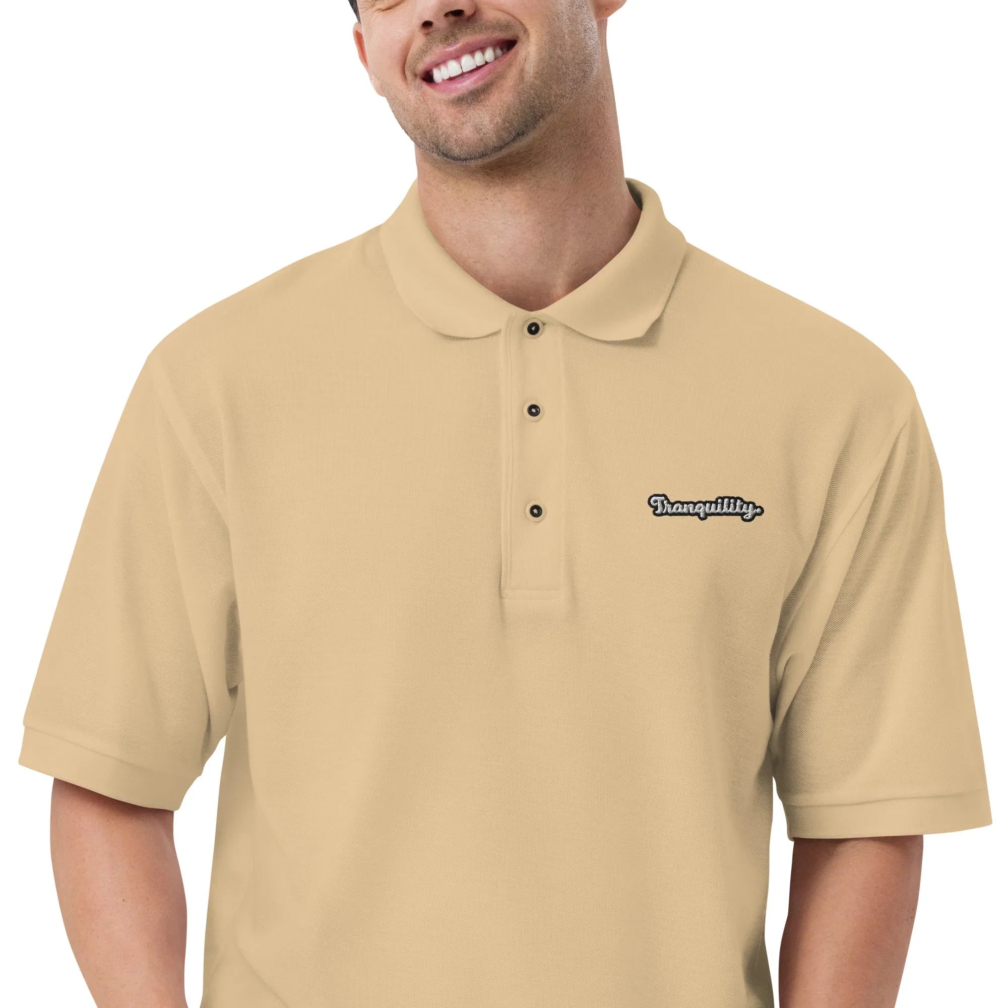 Tranquility - Embroidered Men's Premium Polo Shirt - AwRans Clothing