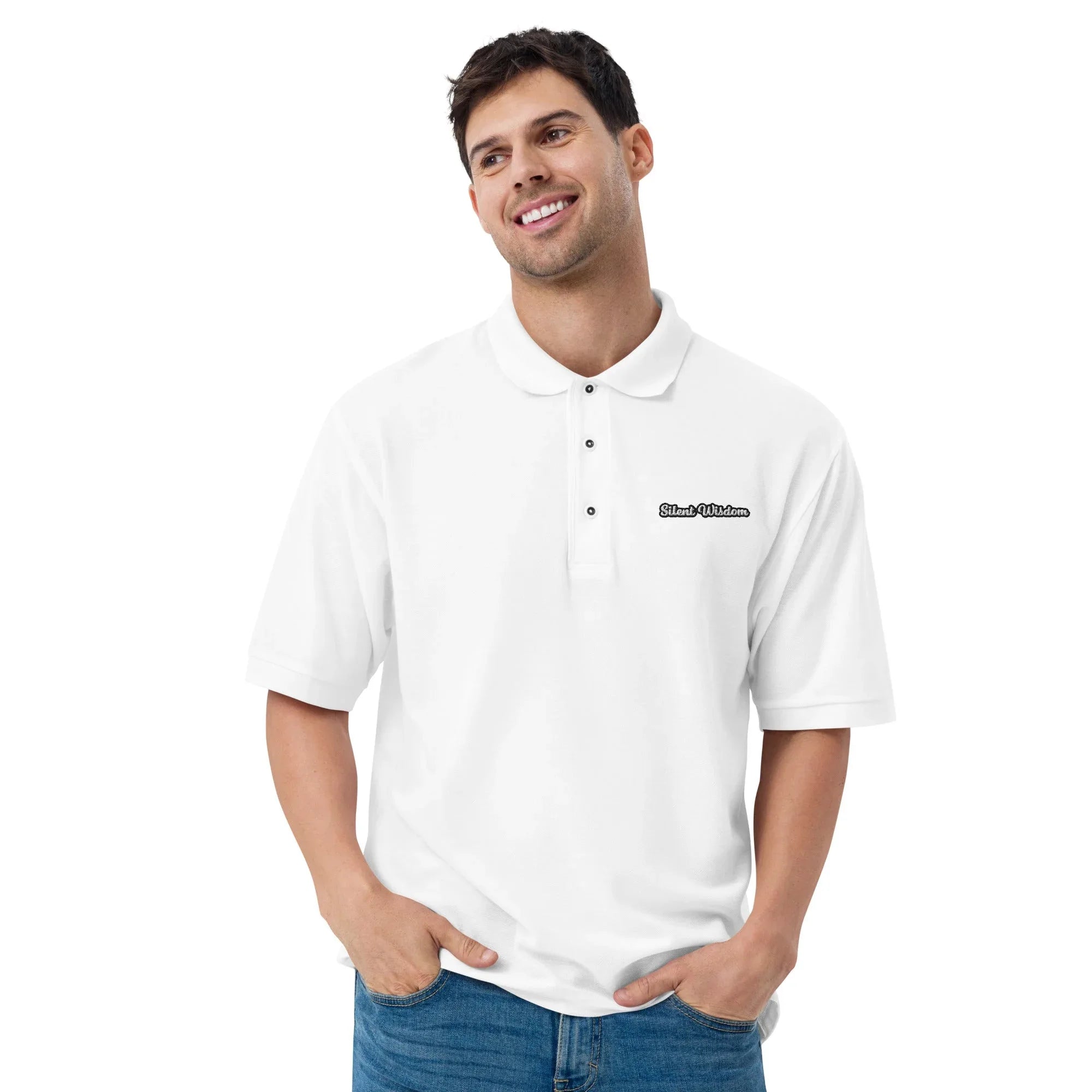 Silent Wisdom - Embroidered Men's Premium Polo Shirt - AwRans Clothing