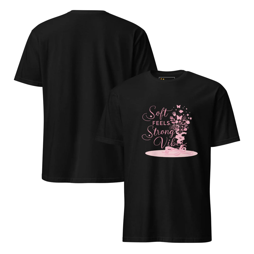 Short-Sleeve Women's T-Shirt | Soft Feels Strong Vibes T-Shirt AwRans Clothing unisex-basic-softstyle-t-shirt-black-front-and-back-67b051363f34b