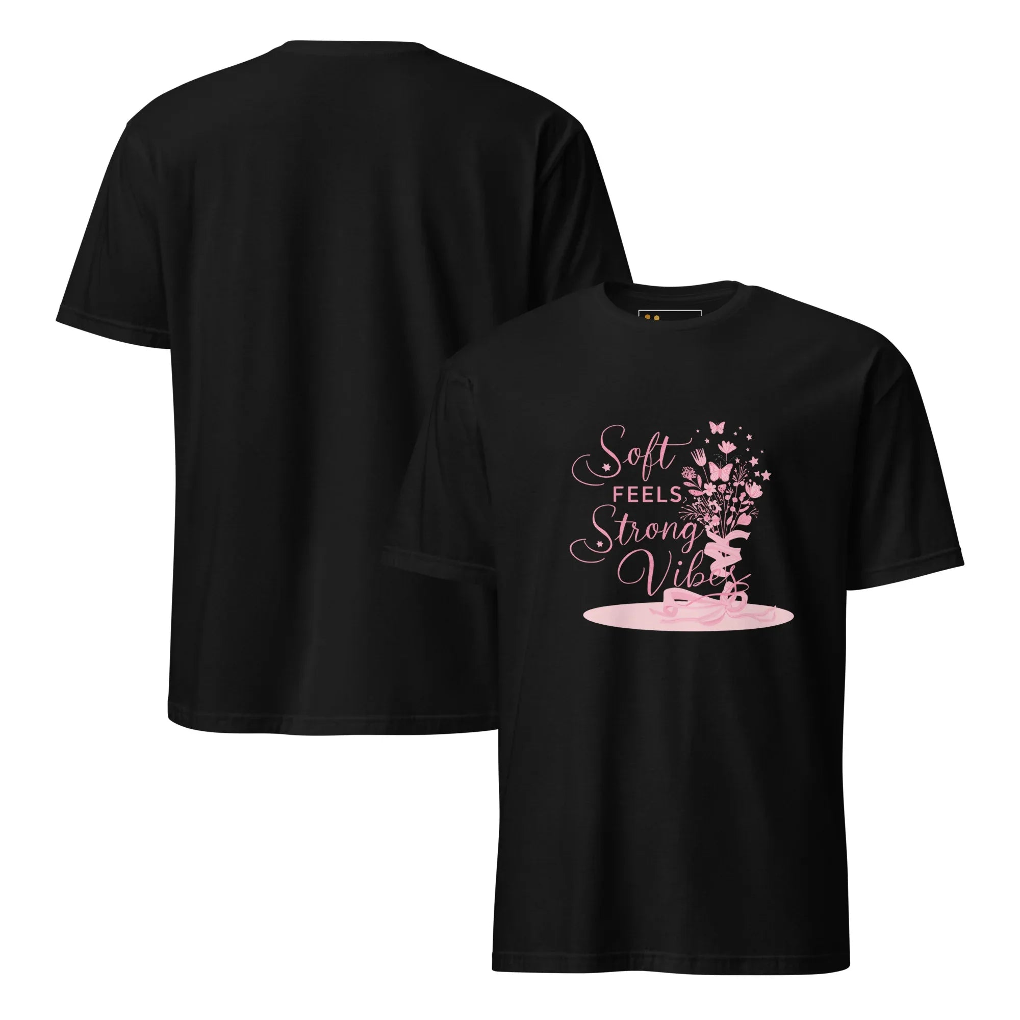 Short-Sleeve Women's T-Shirt | Soft Feels Strong Vibes T-Shirt AwRans Clothing unisex-basic-softstyle-t-shirt-black-front-and-back-67b051363f34b