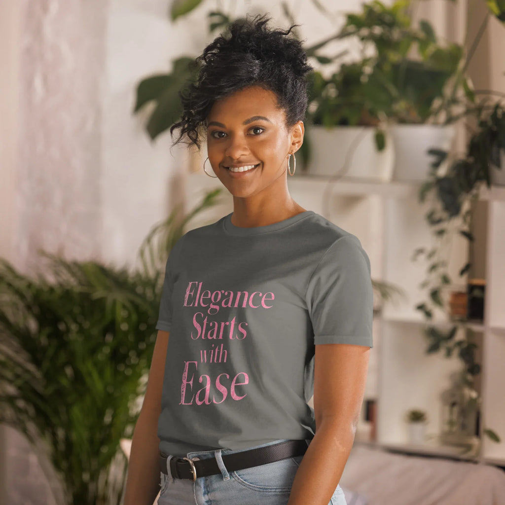 Short-Sleeve Women's T-Shirt | Elegance Starts With Ease T-Shirt AwRans Clothing unisex-basic-softstyle-t-shirt-charcoal-left-front-67b0563c9ab9a