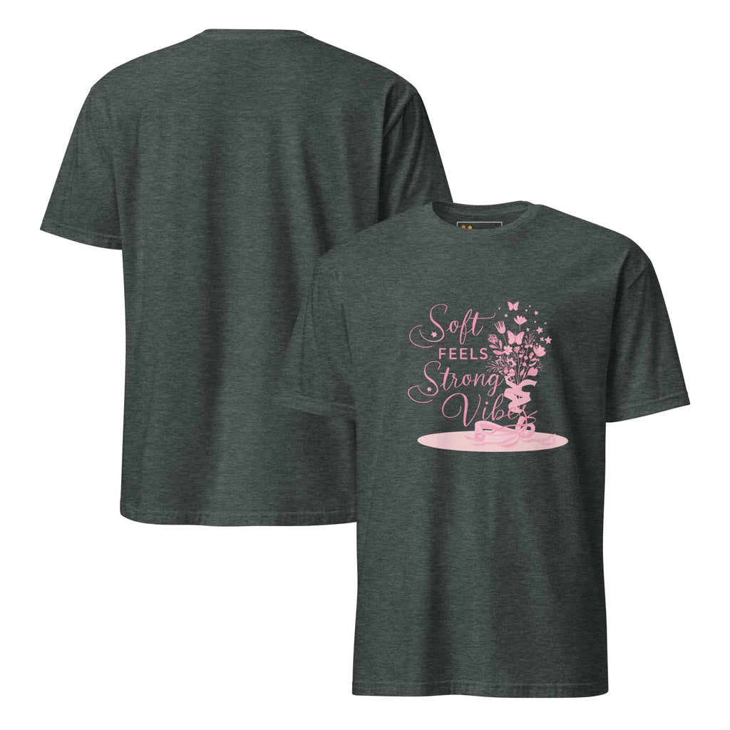 Short-Sleeve Women's T-Shirt | Soft Feels Strong Vibes T-Shirt AwRans Clothing unisex-basic-softstyle-t-shirt-dark-heather-front-and-back-67b051364694d
