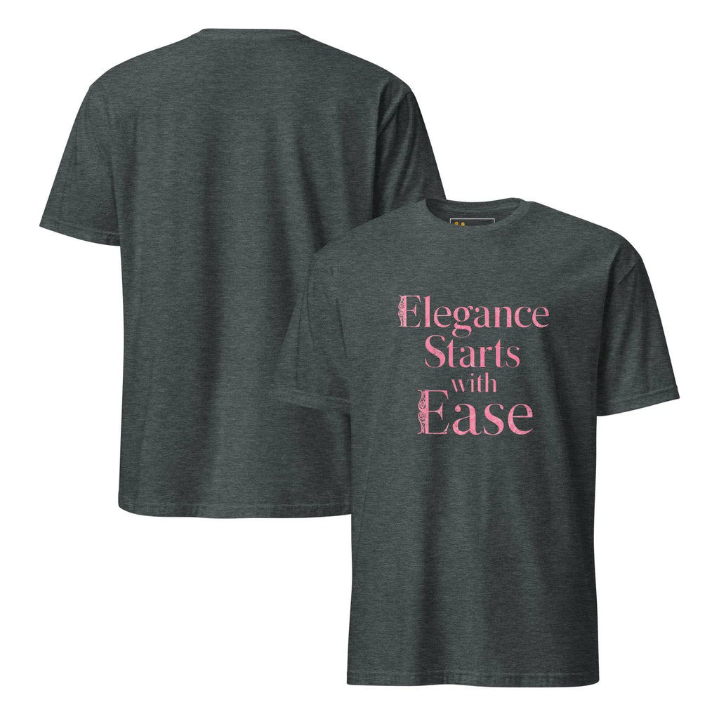 Short-Sleeve Women's T-Shirt | Elegance Starts With Ease T-Shirt AwRans Clothing unisex-basic-softstyle-t-shirt-dark-heather-front-and-back-67b0563bd366a