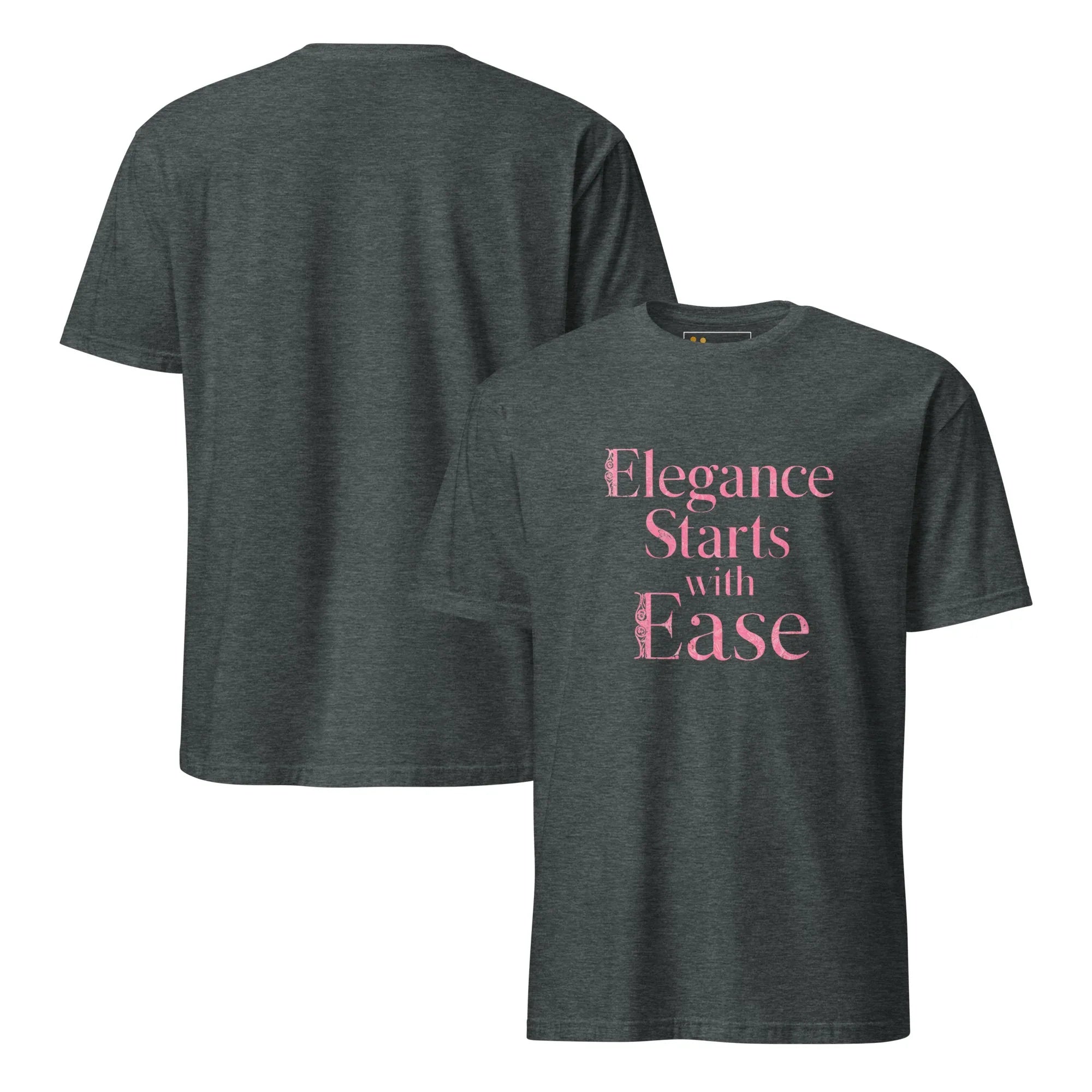 Short-Sleeve Women's T-Shirt | Elegance Starts With Ease T-Shirt AwRans Clothing unisex-basic-softstyle-t-shirt-dark-heather-front-and-back-67b0563bd366a