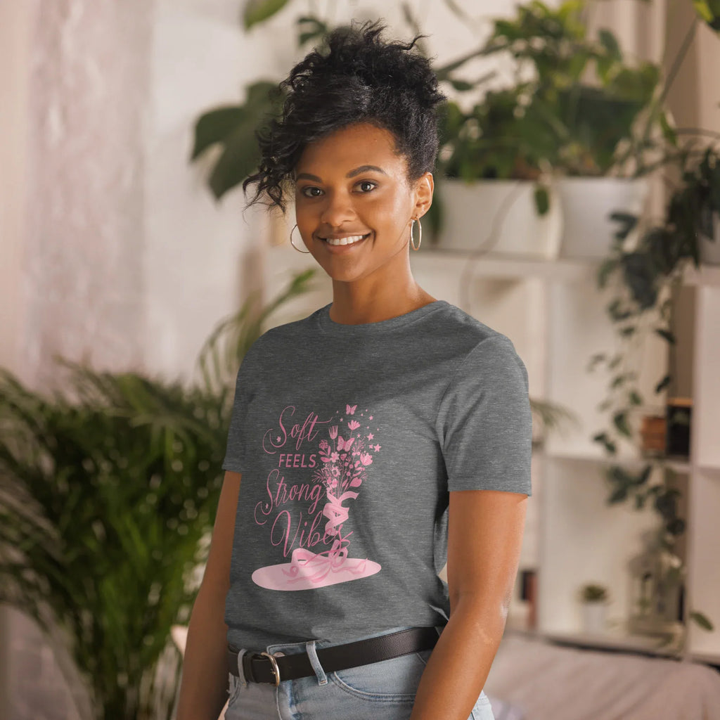 Short-Sleeve Women's T-Shirt | Soft Feels Strong Vibes T-Shirt AwRans Clothing unisex-basic-softstyle-t-shirt-graphite-heather-left-front-67b05136f0c1b