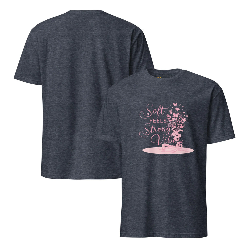 Short-Sleeve Women's T-Shirt | Soft Feels Strong Vibes T-Shirt AwRans Clothing unisex-basic-softstyle-t-shirt-heather-navy-front-and-back-67b0513649baf
