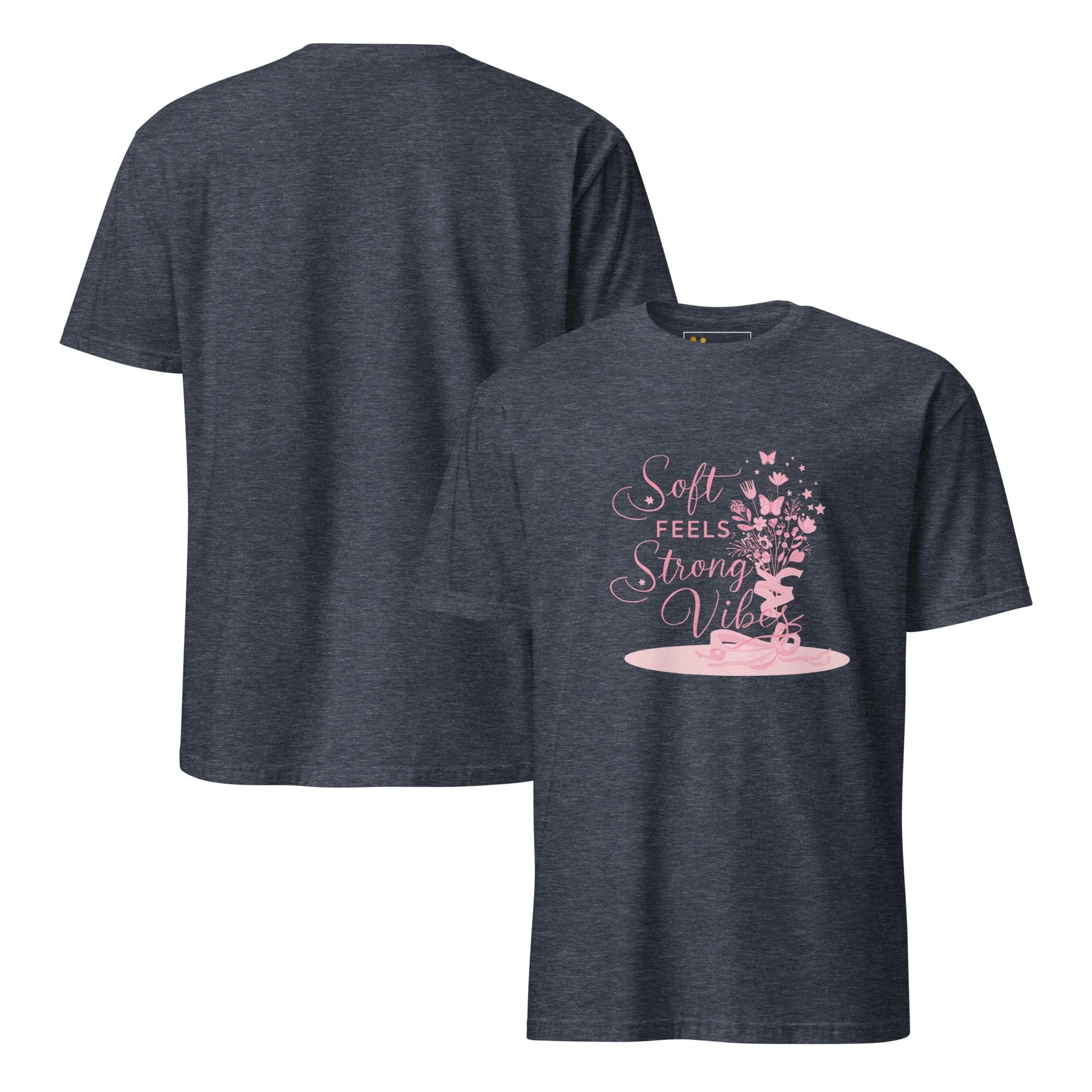 Short-Sleeve Women's T-Shirt | Soft Feels Strong Vibes T-Shirt AwRans Clothing unisex-basic-softstyle-t-shirt-heather-navy-front-and-back-67b0513649baf