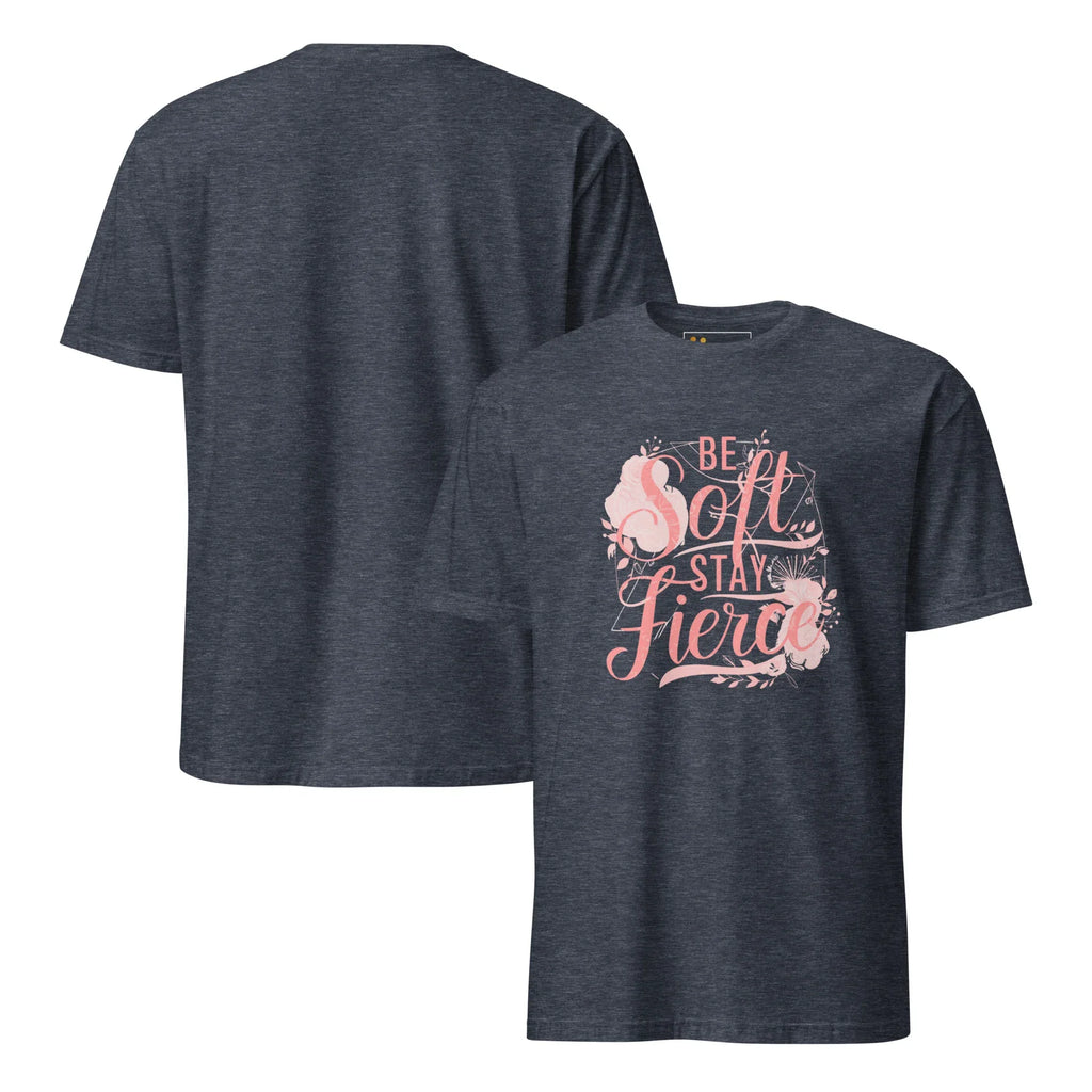 Short-Sleeve Women's T-Shirt | Be Soft Stay Fierce T-Shirt AwRans Clothing unisex-basic-softstyle-t-shirt-heather-navy-front-and-back-67b059d6a45a9