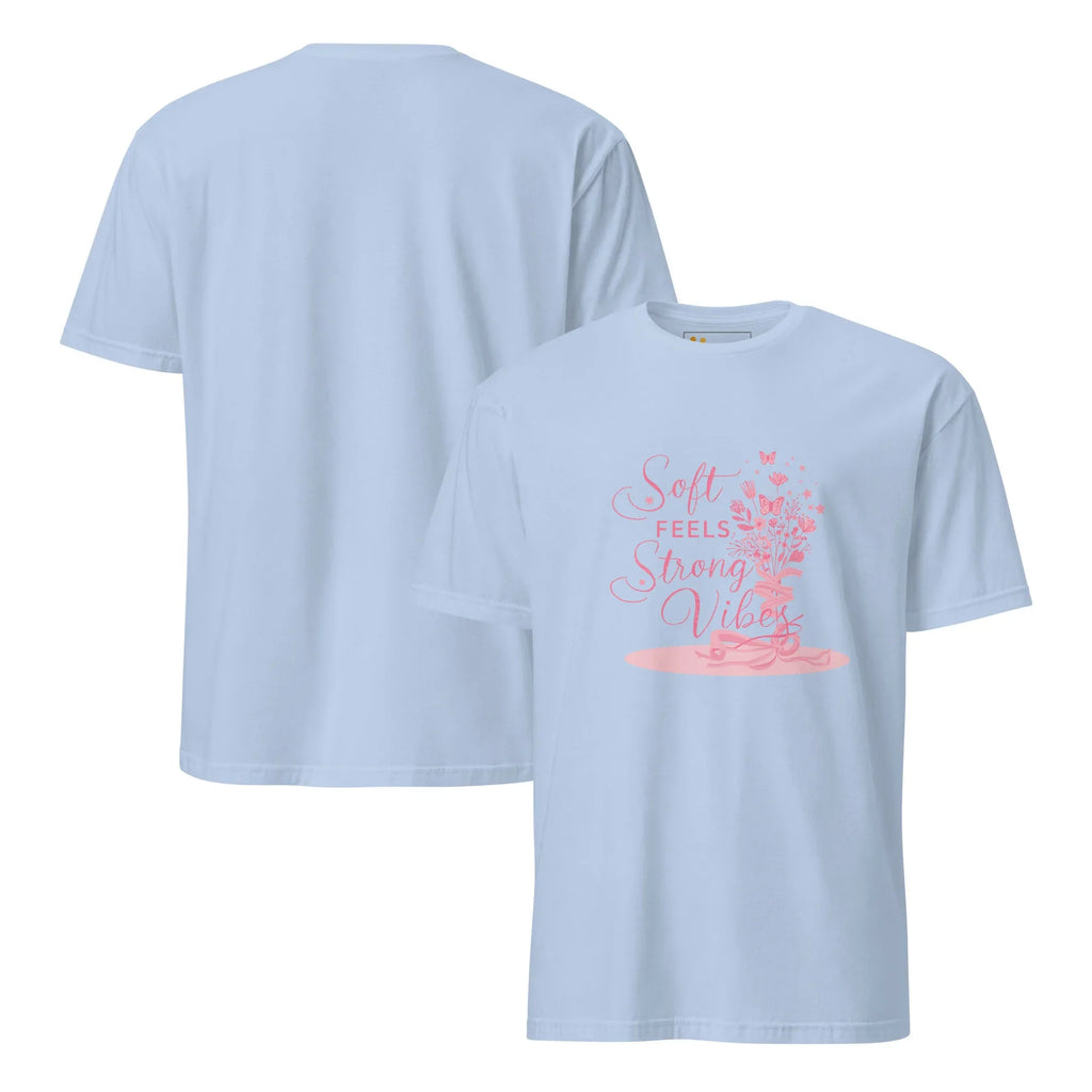 Short-Sleeve Women's T-Shirt | Soft Feels Strong Vibes T-Shirt AwRans Clothing unisex-basic-softstyle-t-shirt-light-blue-front-and-back-67b0513683556