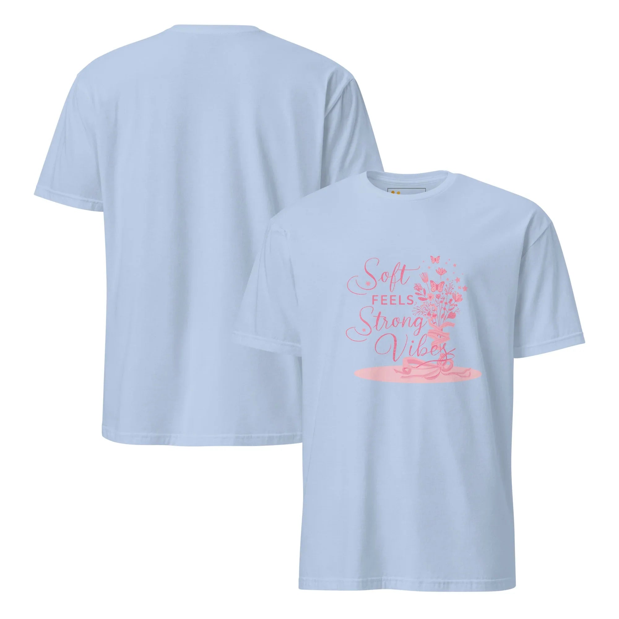 Short-Sleeve Women's T-Shirt | Soft Feels Strong Vibes T-Shirt AwRans Clothing unisex-basic-softstyle-t-shirt-light-blue-front-and-back-67b0513683556