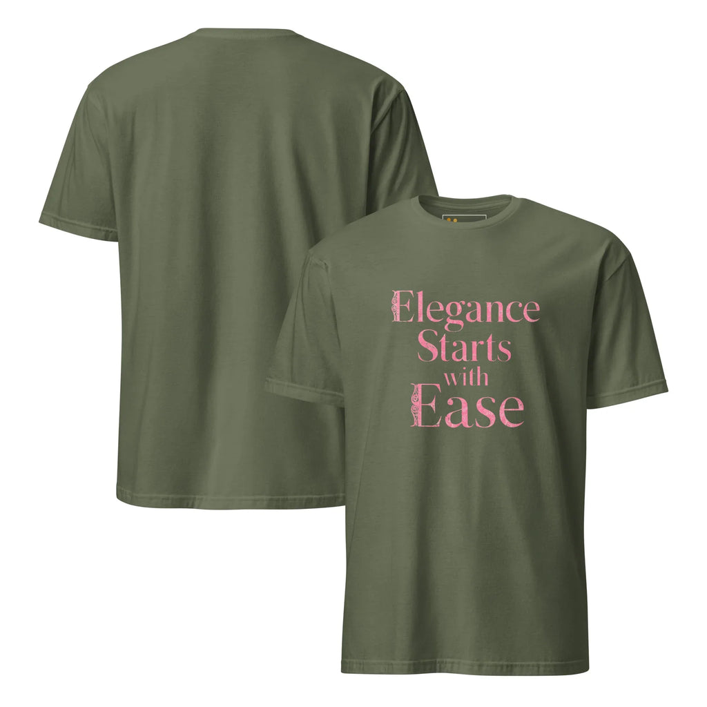 Short-Sleeve Women's T-Shirt | Elegance Starts With Ease T-Shirt AwRans Clothing unisex-basic-softstyle-t-shirt-military-green-front-and-back-67b0563beb8fc