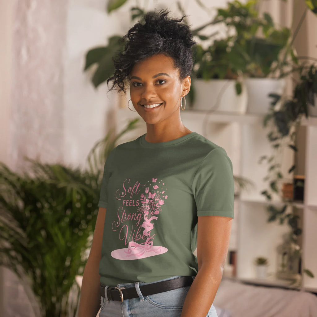Short-Sleeve Women's T-Shirt | Soft Feels Strong Vibes T-Shirt AwRans Clothing unisex-basic-softstyle-t-shirt-military-green-left-front-67b051370a8d5