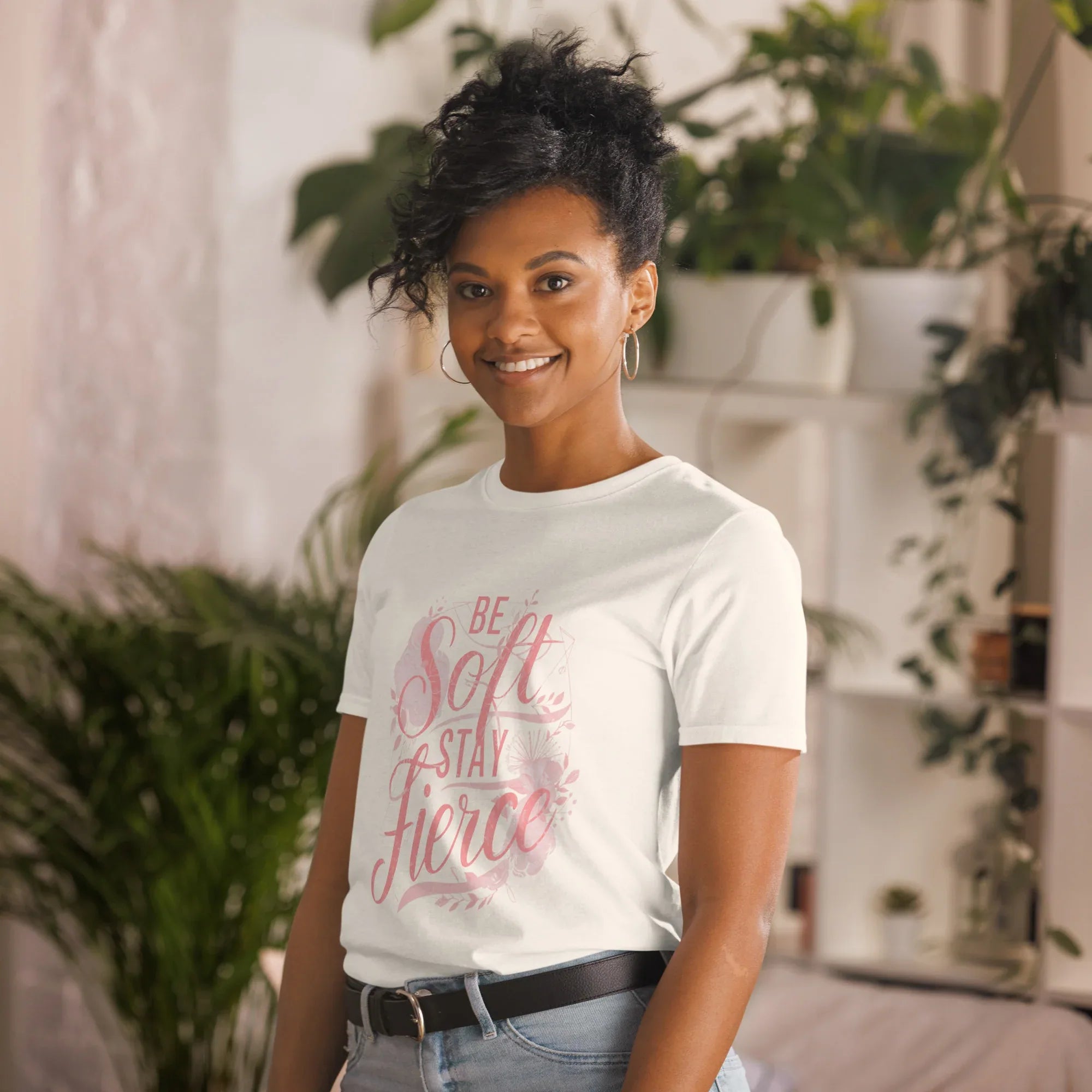 Short-Sleeve Women's T-Shirt | Be Soft Stay Fierce T-Shirt AwRans Clothing unisex-basic-softstyle-t-shirt-natural-left-front-67b059d7f2e85