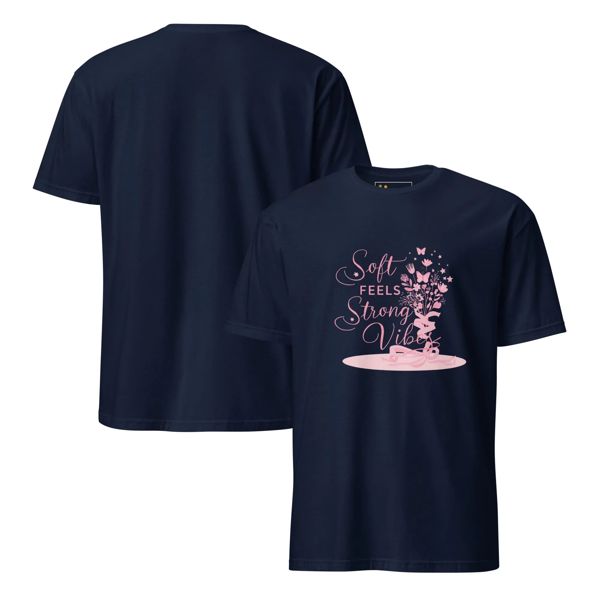 Short-Sleeve Women's T-Shirt | Soft Feels Strong Vibes T-Shirt AwRans Clothing unisex-basic-softstyle-t-shirt-navy-front-and-back-67b0513640487