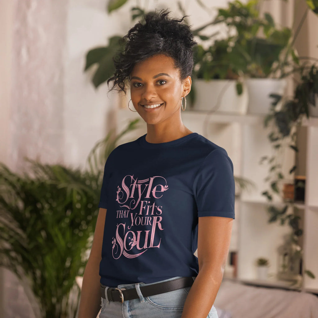 Short-Sleeve Women's T-Shirt | Style That Fits Your Soul T-Shirt AwRans Clothing unisex-basic-softstyle-t-shirt-navy-left-front-67b052b328443