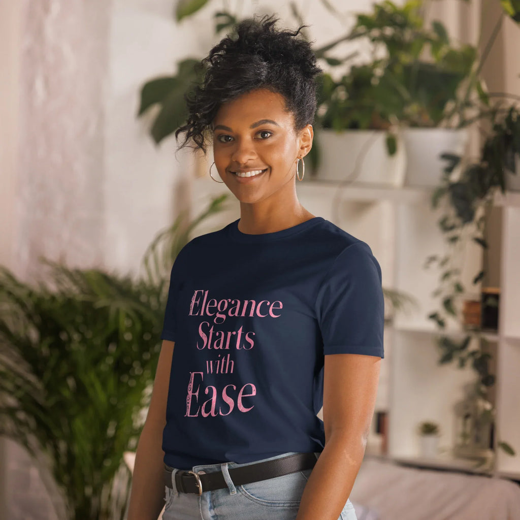 Short-Sleeve Women's T-Shirt | Elegance Starts With Ease T-Shirt AwRans Clothing unisex-basic-softstyle-t-shirt-navy-left-front-67b0563c474c8