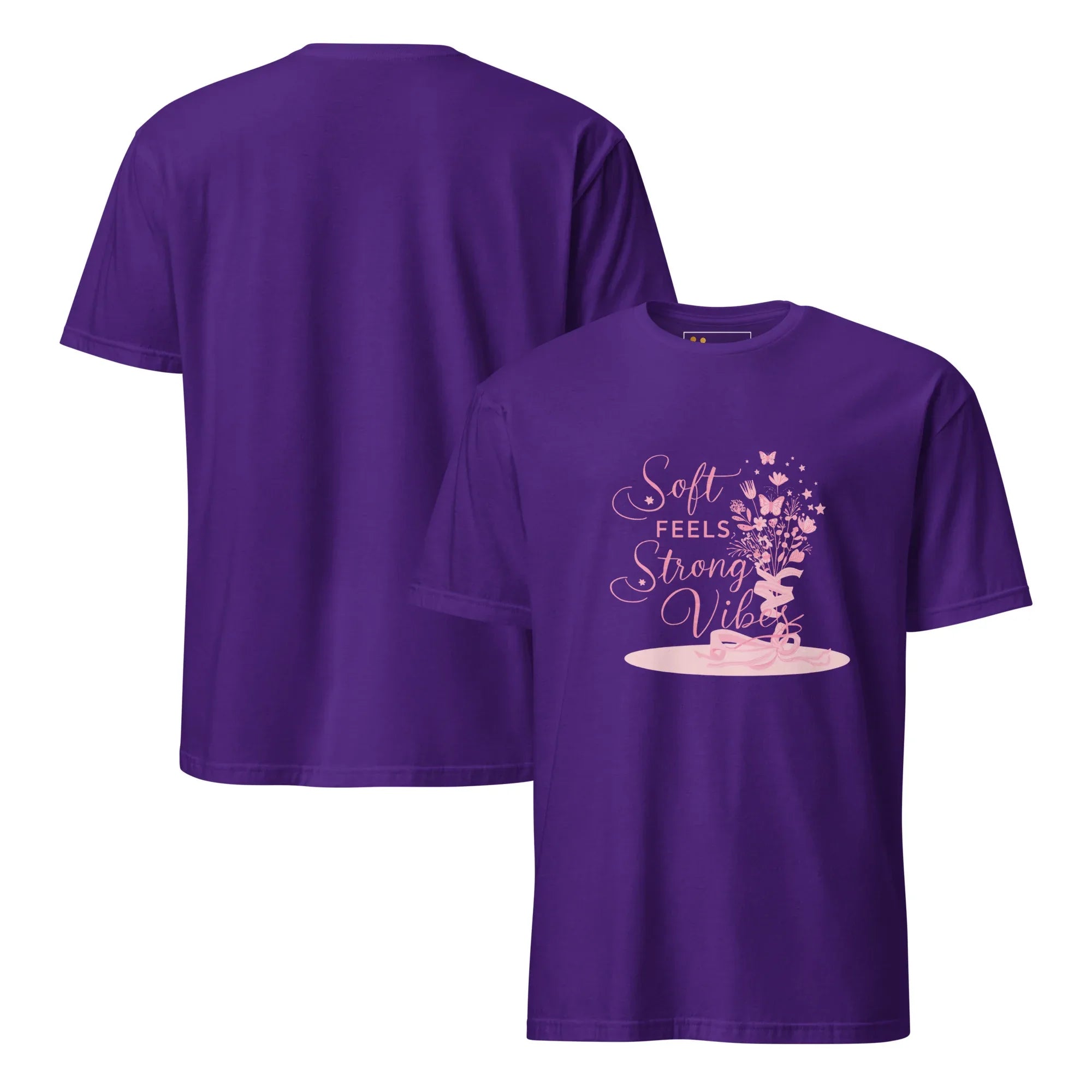 Short-Sleeve Women's T-Shirt | Soft Feels Strong Vibes T-Shirt AwRans Clothing unisex-basic-softstyle-t-shirt-purple-front-and-back-67b051364283c