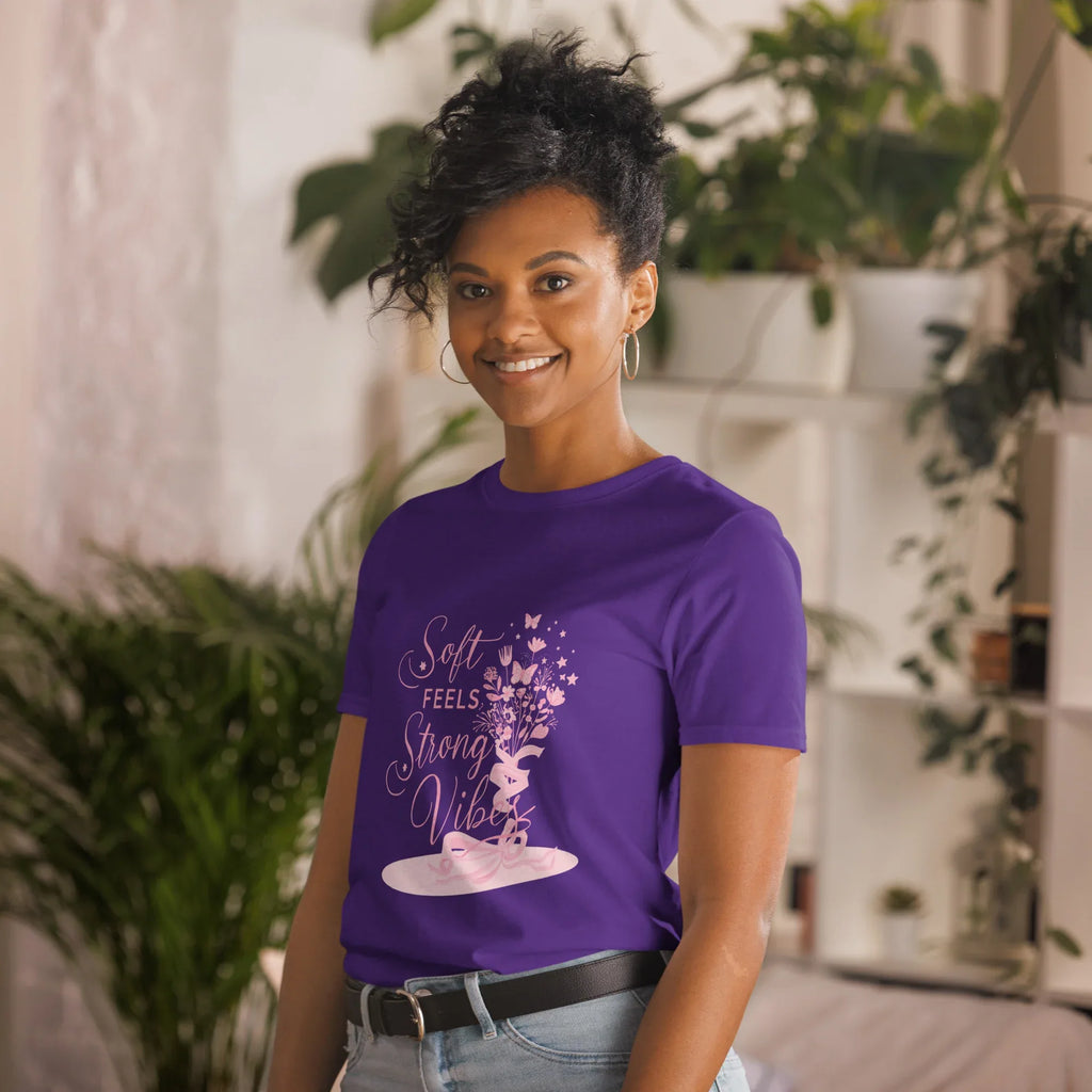 Short-Sleeve Women's T-Shirt | Soft Feels Strong Vibes T-Shirt AwRans Clothing unisex-basic-softstyle-t-shirt-purple-left-front-67b05136bf4e1