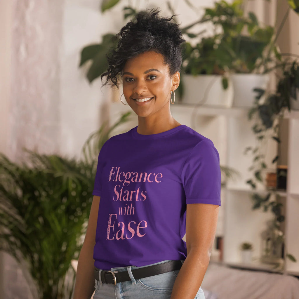 Short-Sleeve Women's T-Shirt | Elegance Starts With Ease T-Shirt AwRans Clothing unisex-basic-softstyle-t-shirt-purple-left-front-67b0563c4b749