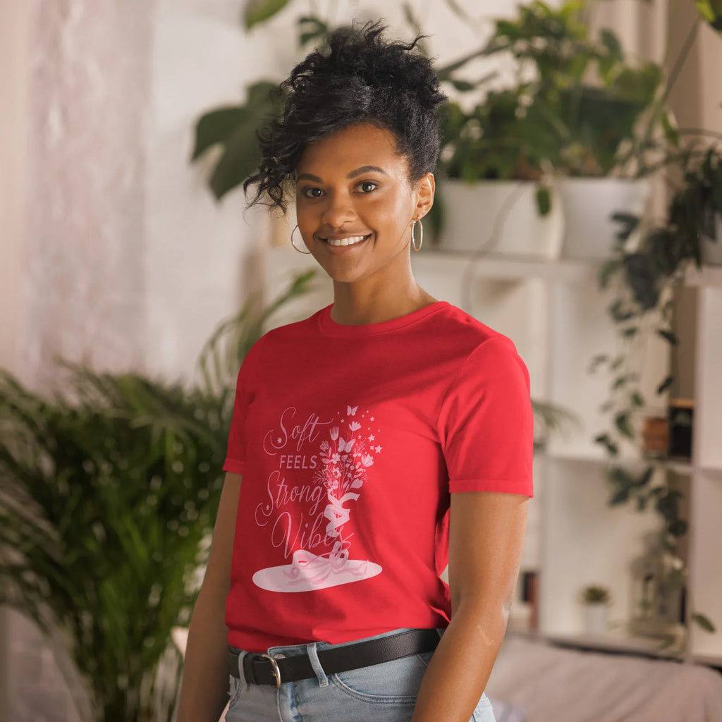 Short-Sleeve Women's T-Shirt | Soft Feels Strong Vibes T-Shirt AwRans Clothing unisex-basic-softstyle-t-shirt-red-left-front-67b05136d5ac3