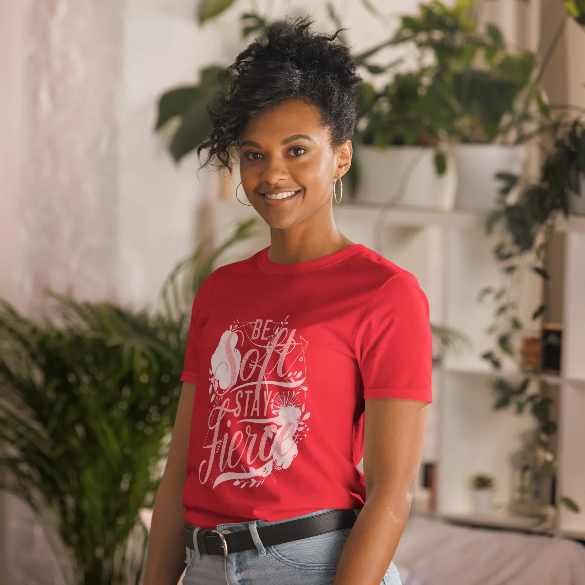 Short-Sleeve Women's T-Shirt | Be Soft Stay Fierce T-Shirt AwRans Clothing unisex-basic-softstyle-t-shirt-red-left-front-67b059d750436
