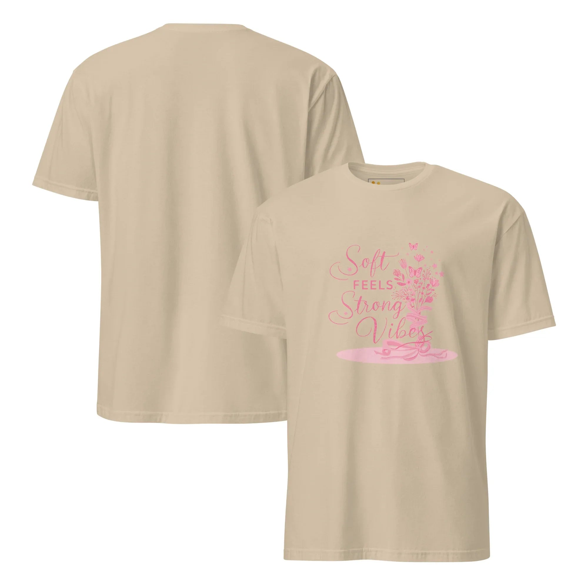 Short-Sleeve Women's T-Shirt | Soft Feels Strong Vibes T-Shirt AwRans Clothing unisex-basic-softstyle-t-shirt-sand-front-and-back-67b051367a608