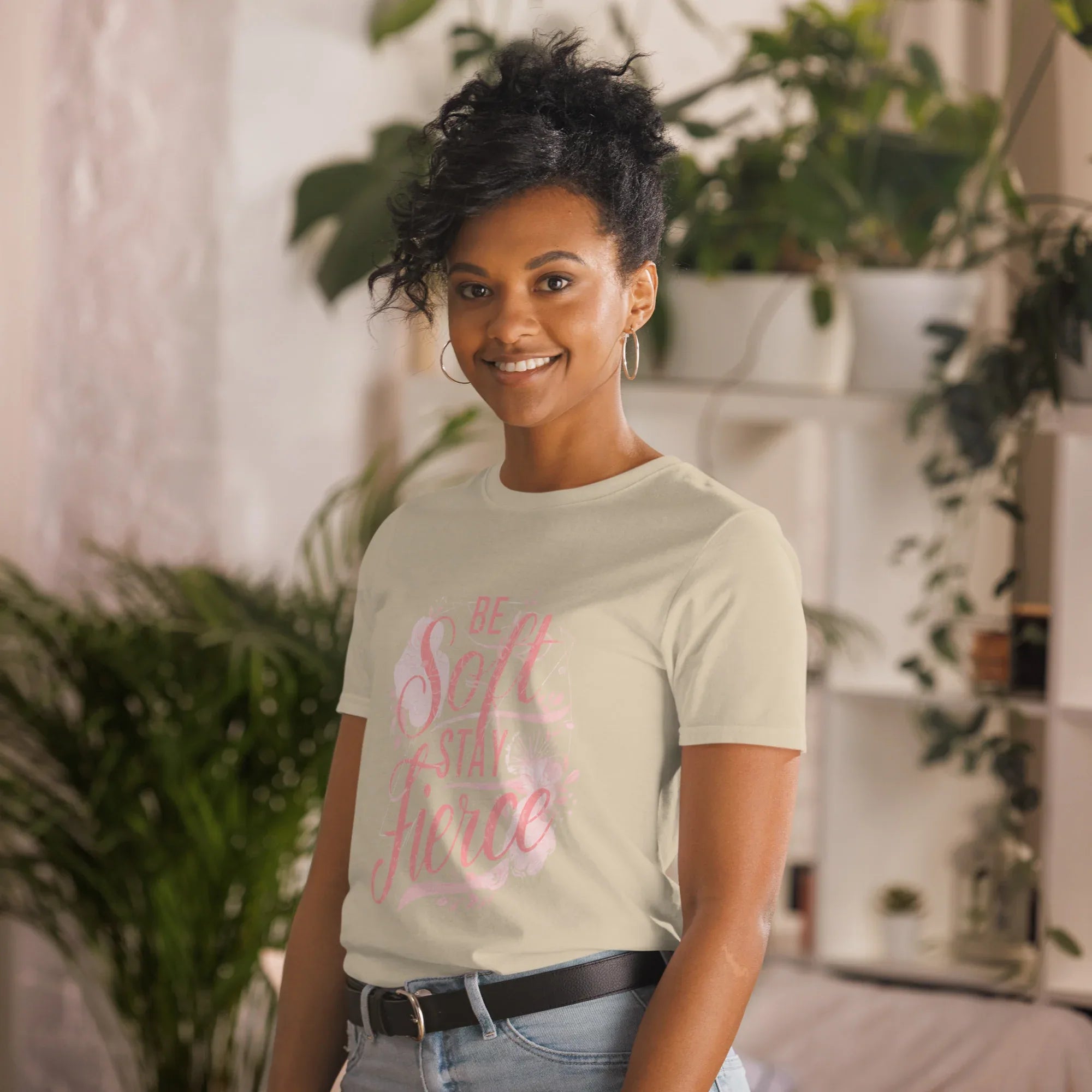 Short-Sleeve Women's T-Shirt | Be Soft Stay Fierce T-Shirt AwRans Clothing unisex-basic-softstyle-t-shirt-sand-left-front-67b059d7a4499