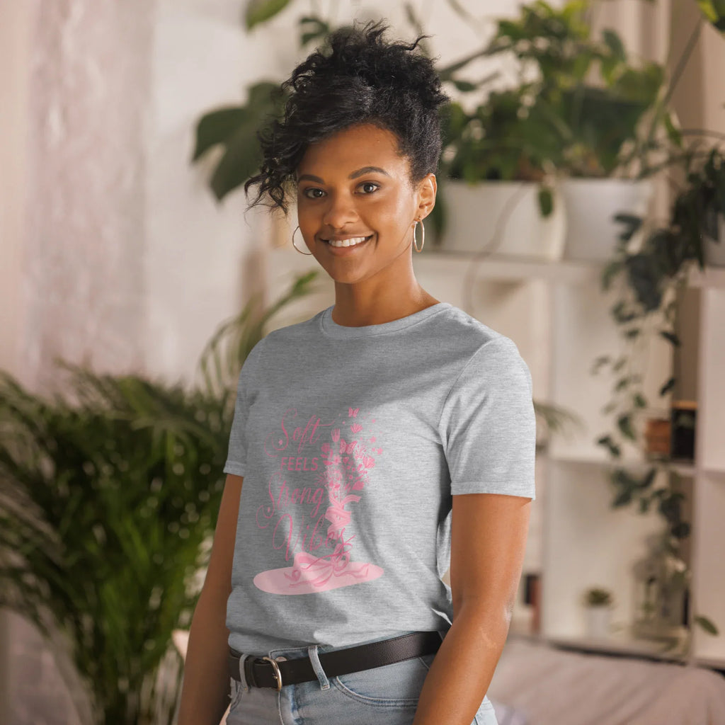 Short-Sleeve Women's T-Shirt | Soft Feels Strong Vibes T-Shirt AwRans Clothing unisex-basic-softstyle-t-shirt-sport-grey-left-front-67b0513756390