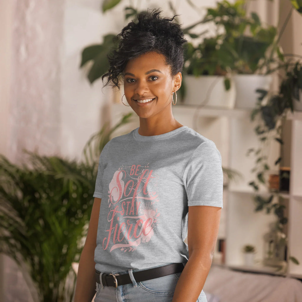 Short-Sleeve Women's T-Shirt | Be Soft Stay Fierce T-Shirt AwRans Clothing unisex-basic-softstyle-t-shirt-sport-grey-left-front-67b059d7d46ed