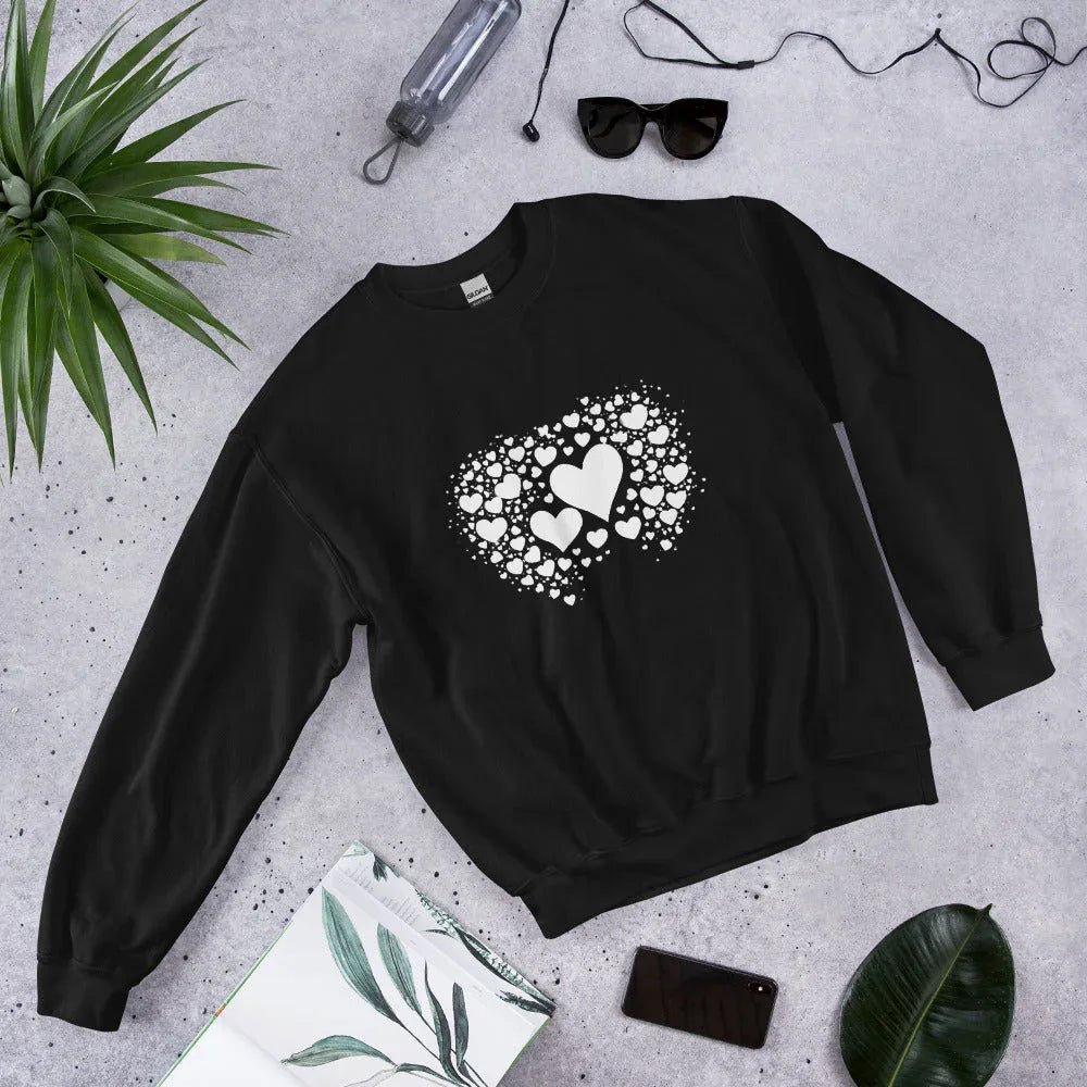 Unisex | Black And White Hearts Sweatshirt - AwRans Clothing