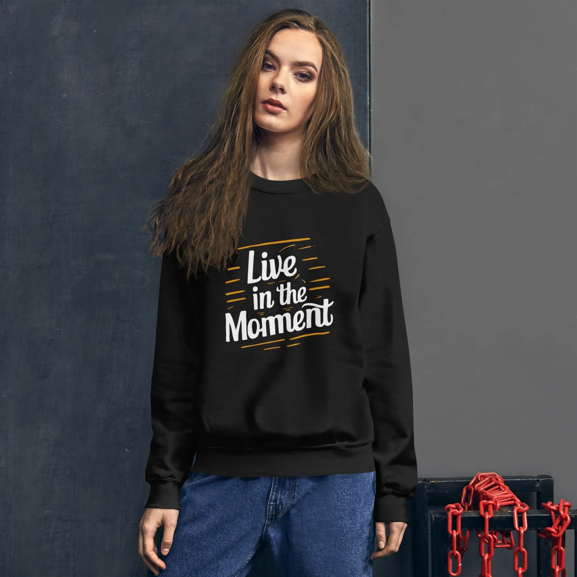 Unisex | Live In The Moment Sweatshirt Sweatshirt AwRans Clothing unisex-crew-neck-sweatshirt-black-front-67518c56eda01