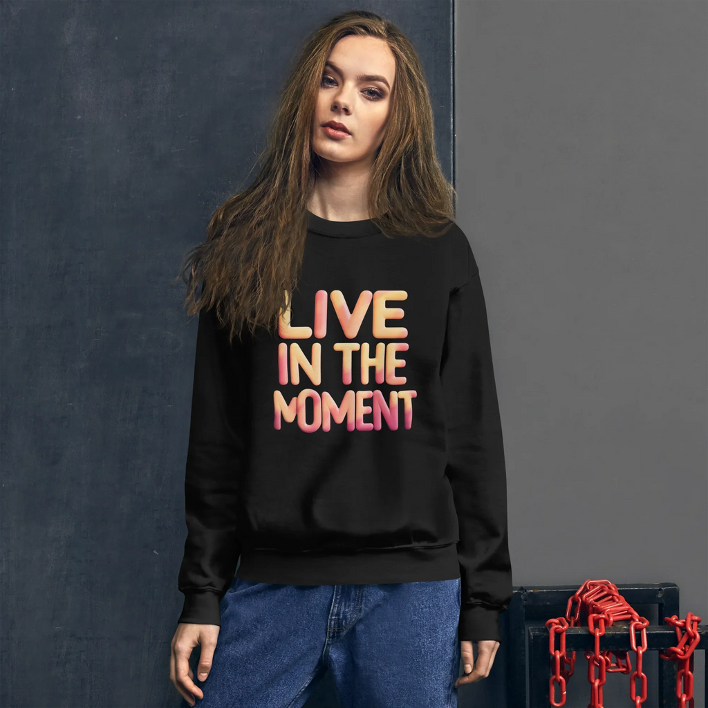 Unisex | Live In The Moment Sweatshirt Sweatshirt AwRans Clothing unisex-crew-neck-sweatshirt-black-front-6751910123de3