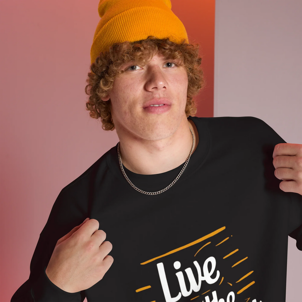 Unisex | Live In The Moment Sweatshirt Sweatshirt AwRans Clothing unisex-crew-neck-sweatshirt-black-right-front-67518c56ef38a