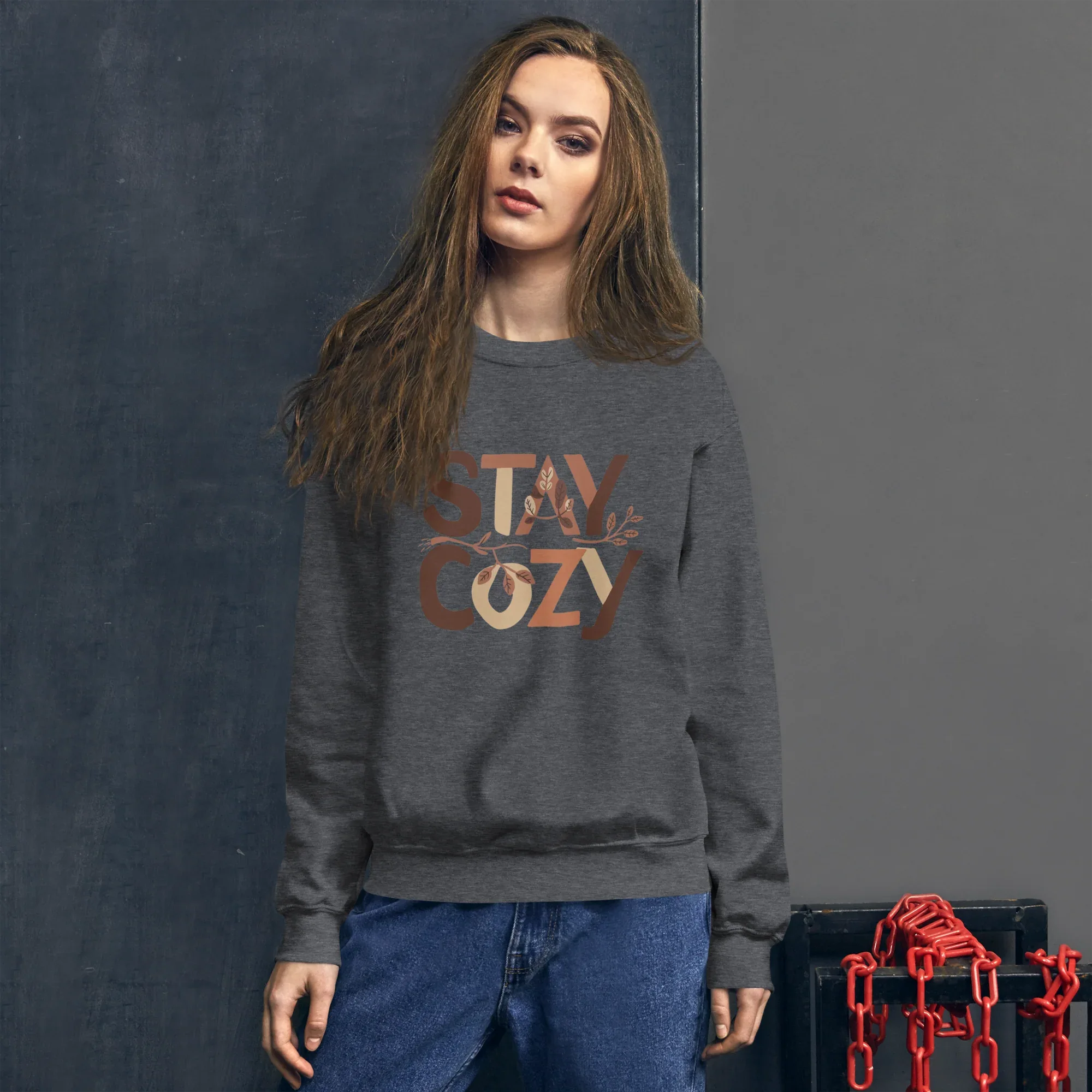 Unisex | Stay Cozy - Sweatshirt Sweatshirt AwRans Clothing unisex-crew-neck-sweatshirt-dark-heather-front-6751941886550