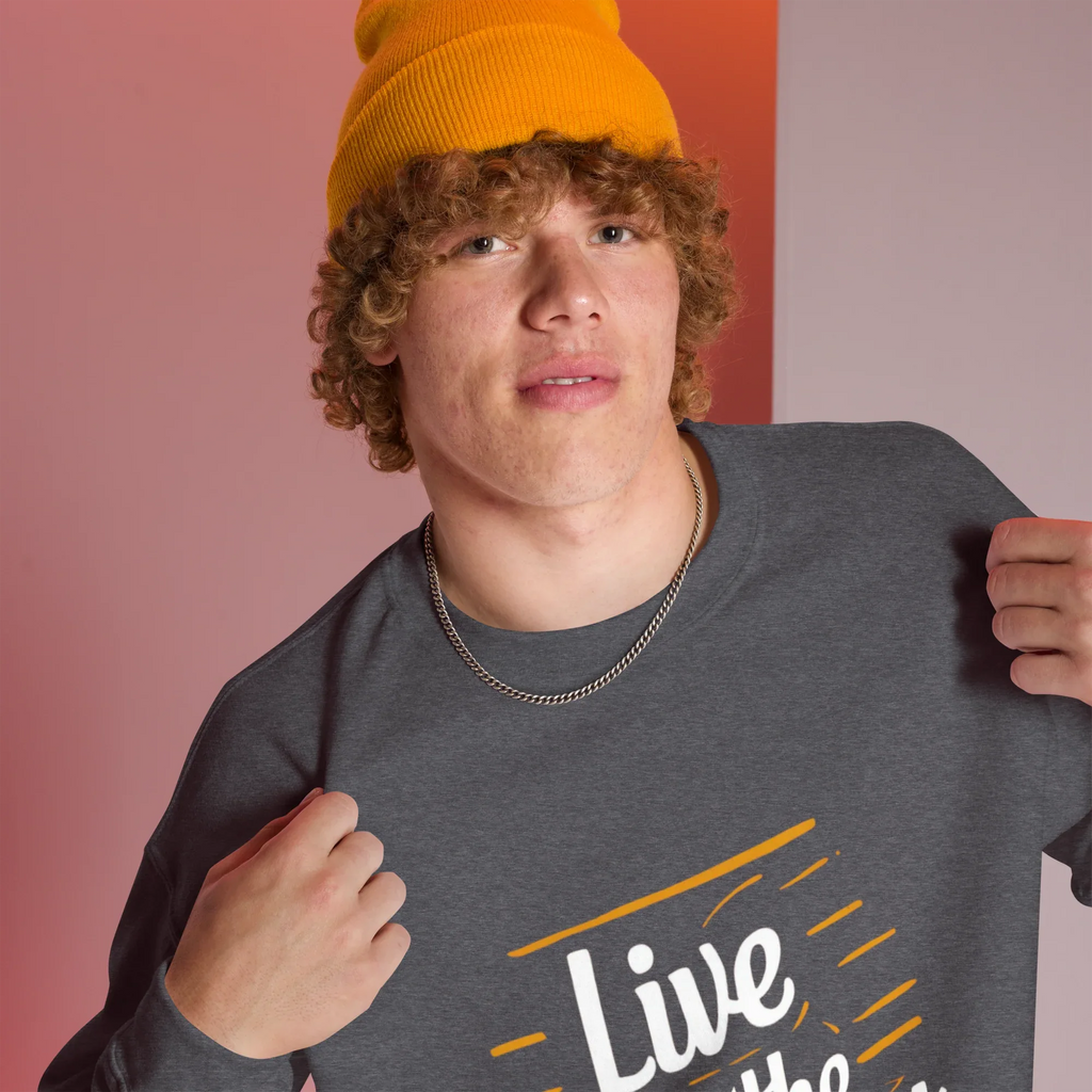 Unisex | Live In The Moment Sweatshirt Sweatshirt AwRans Clothing unisex-crew-neck-sweatshirt-dark-heather-right-front-67518c57555d1_26cc65e5-d0bd-4e48-8a99-d121729d0212