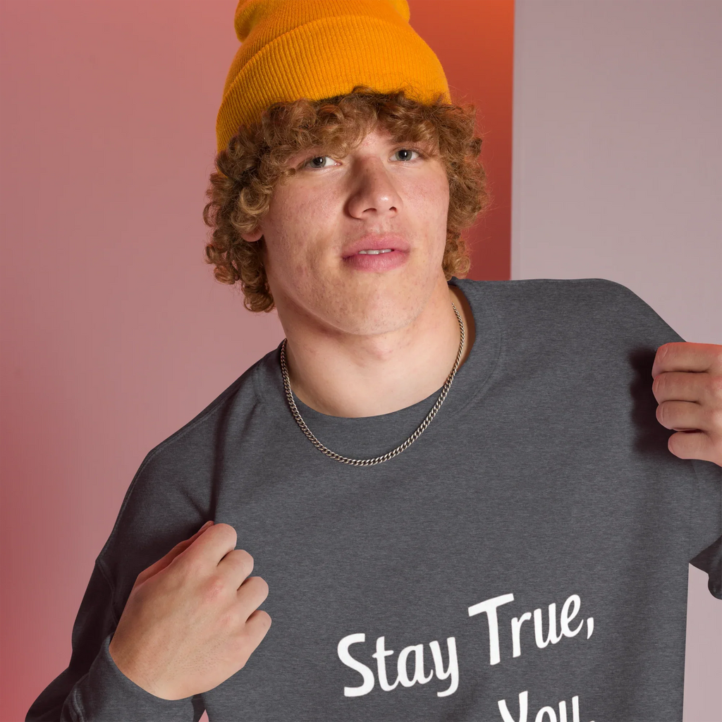 Unisex | Stay True, Stay You, Stay Strong - Sweatshirt Sweatshirt AwRans Clothing unisex-crew-neck-sweatshirt-dark-heather-right-front-67518d8465f12