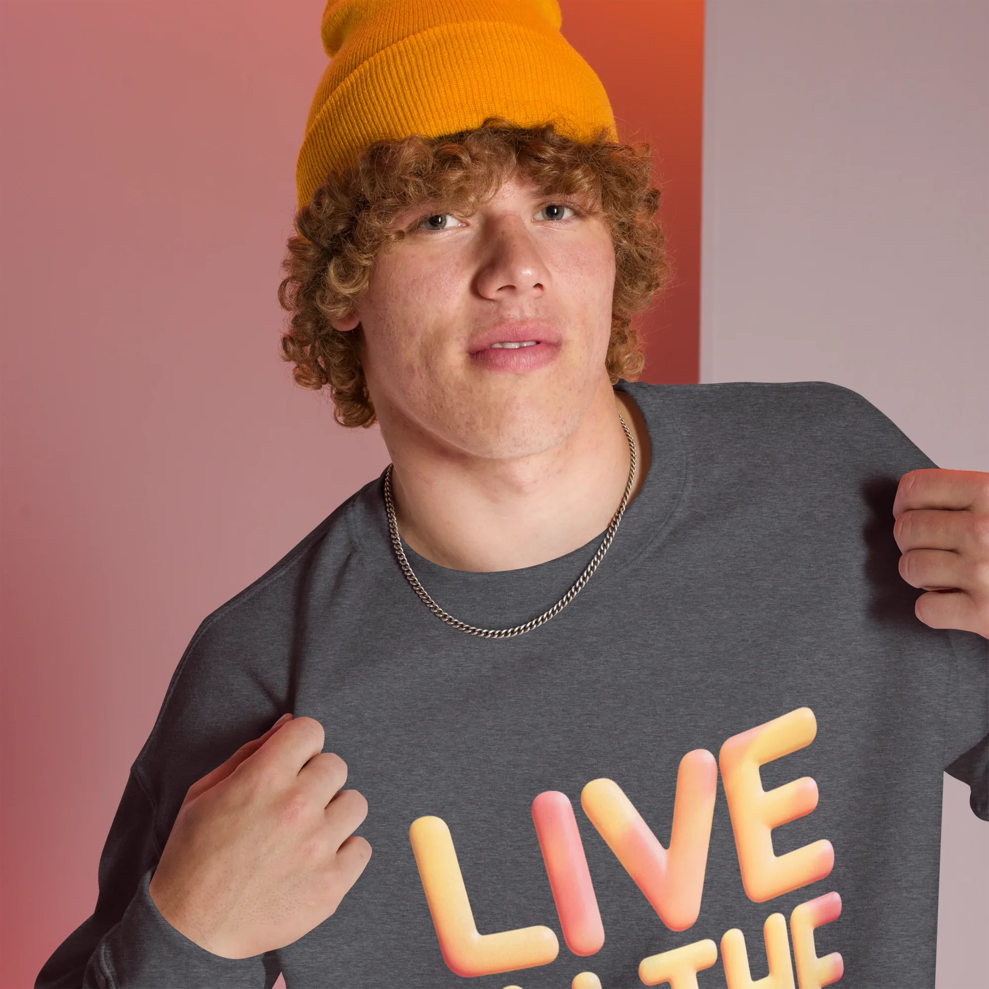 Unisex | Live In The Moment Sweatshirt Sweatshirt AwRans Clothing unisex-crew-neck-sweatshirt-dark-heather-right-front-675191018c038