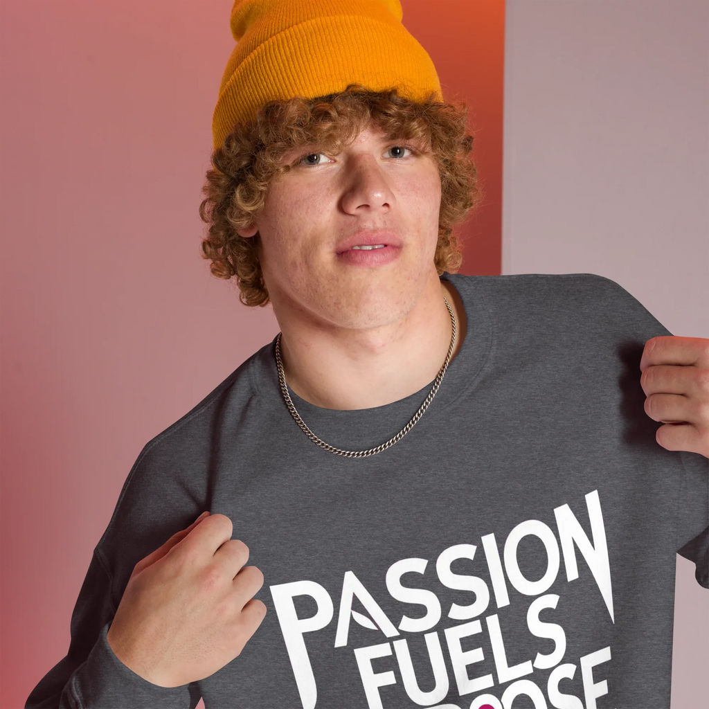 Unisex | Passion Fuels Purpose - Sweatshirt Sweatshirt AwRans Clothing unisex-crew-neck-sweatshirt-dark-heather-right-front-675196d3e9988