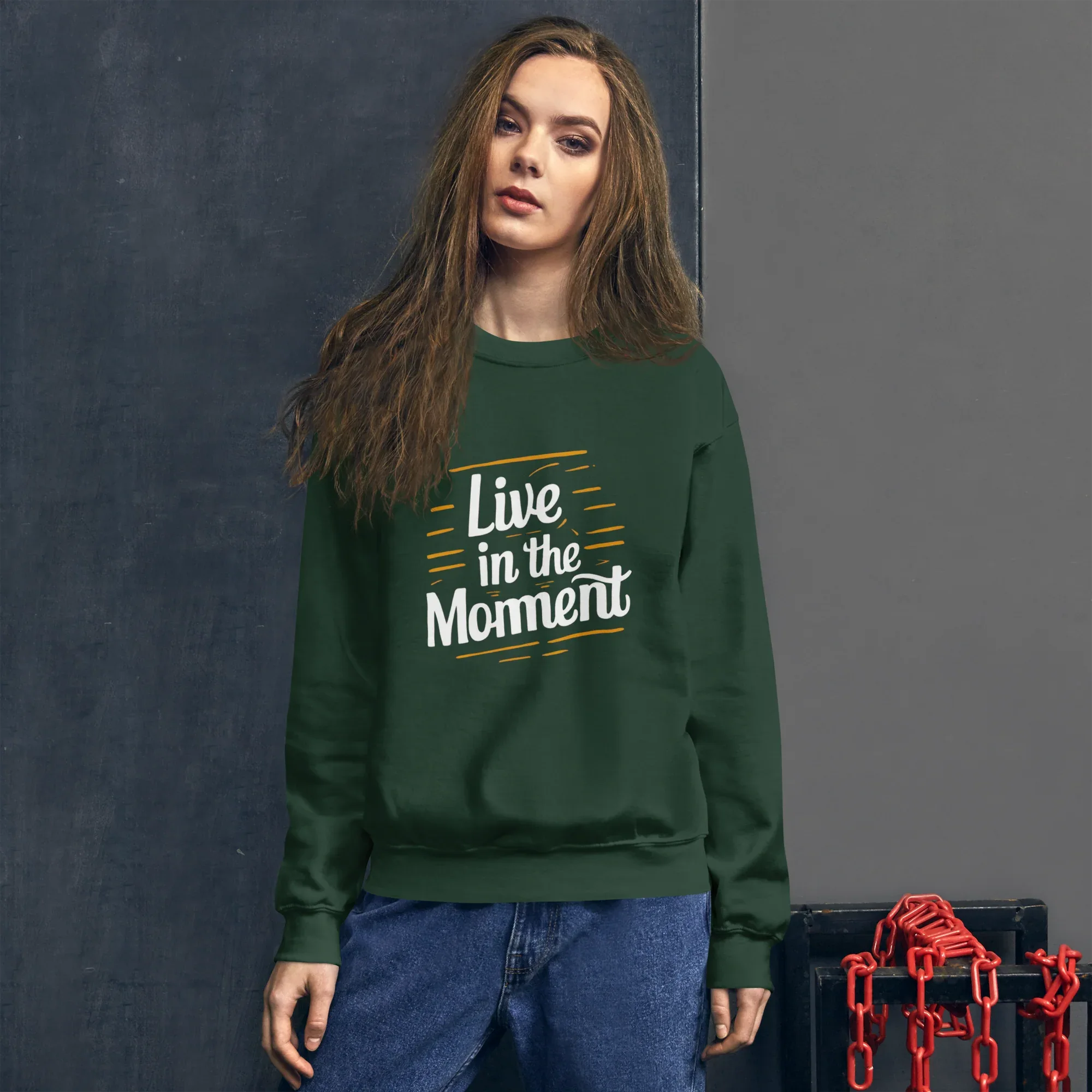 Unisex | Live In The Moment Sweatshirt Sweatshirt AwRans Clothing unisex-crew-neck-sweatshirt-forest-green-front-67518c57140d1_de6979fc-7292-427b-b8bd-a2aceacb50db