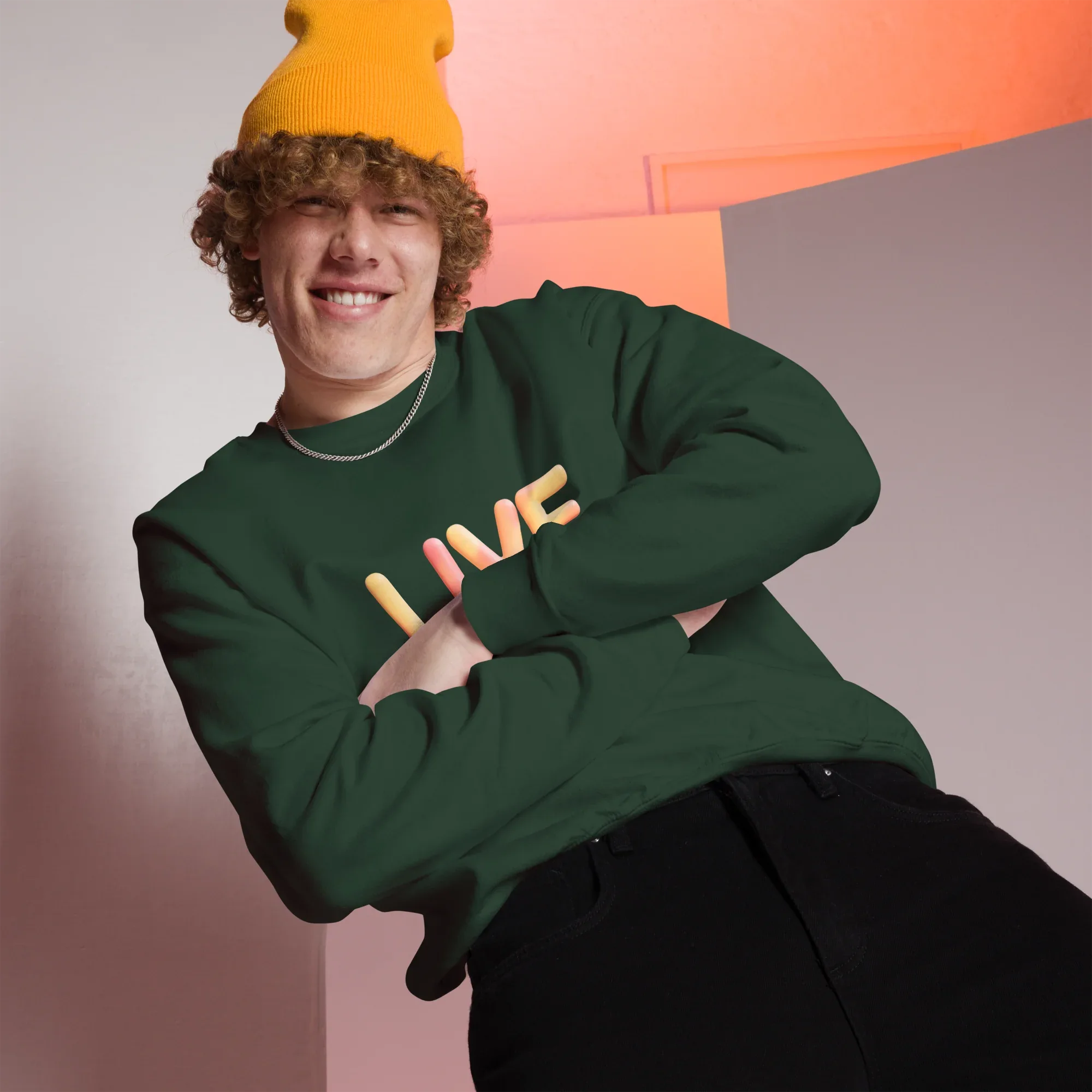 Unisex | Live In The Moment Sweatshirt Sweatshirt AwRans Clothing unisex-crew-neck-sweatshirt-forest-green-front-67519101480ff