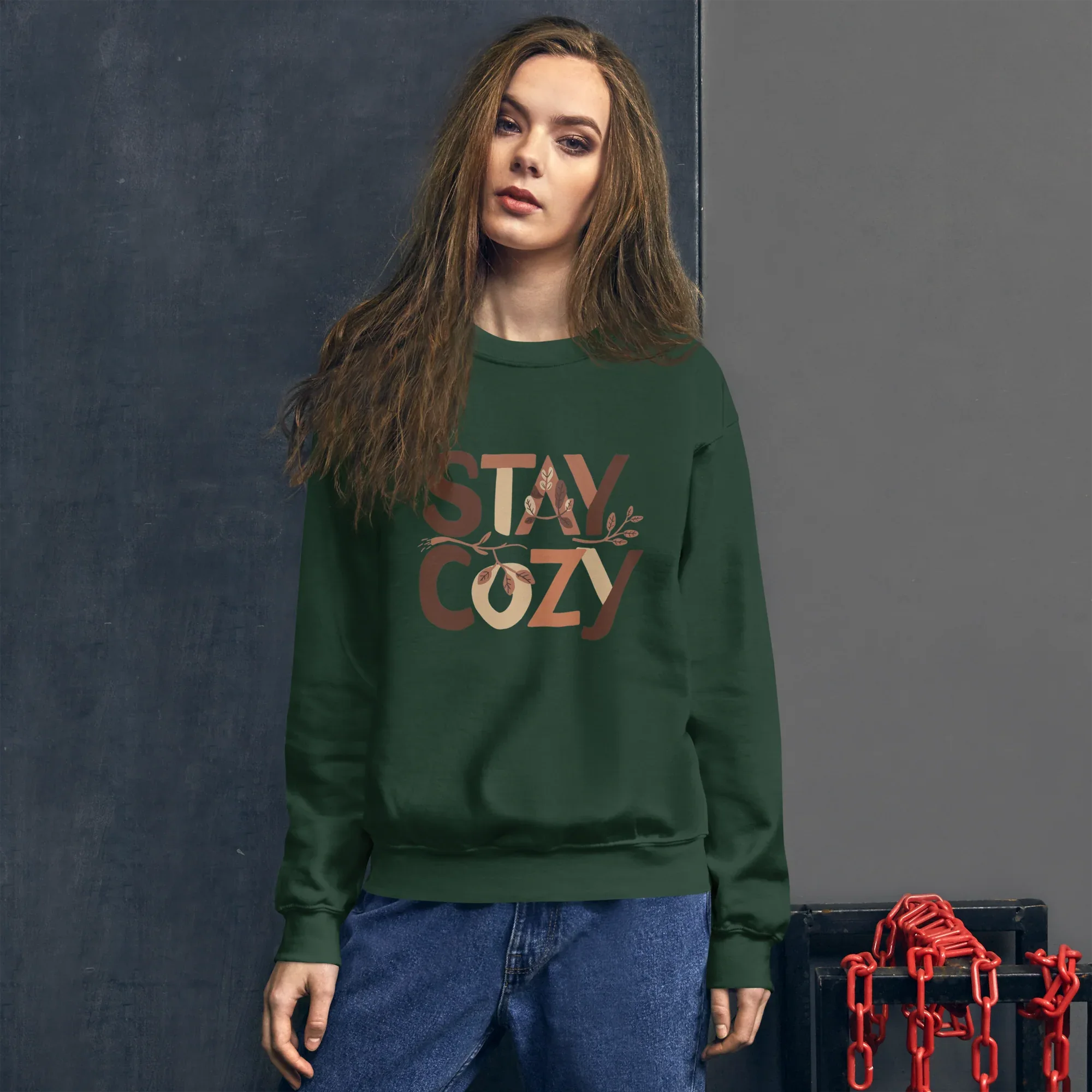 Unisex | Stay Cozy - Sweatshirt Sweatshirt AwRans Clothing unisex-crew-neck-sweatshirt-forest-green-front-6751941854397