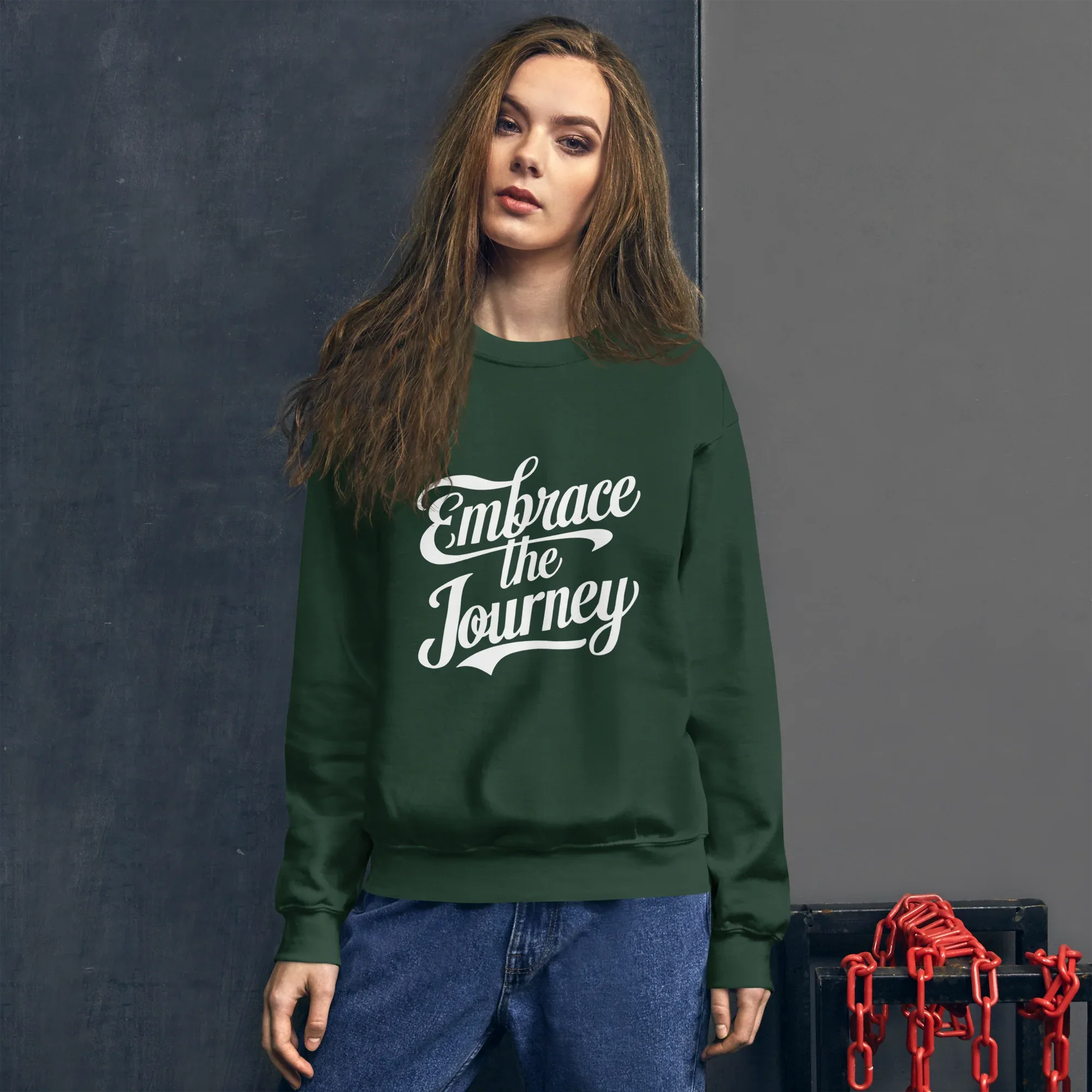 Unisex | Embrace The Journey - Sweatshirt Sweatshirt AwRans Clothing unisex-crew-neck-sweatshirt-forest-green-front-675198da48195