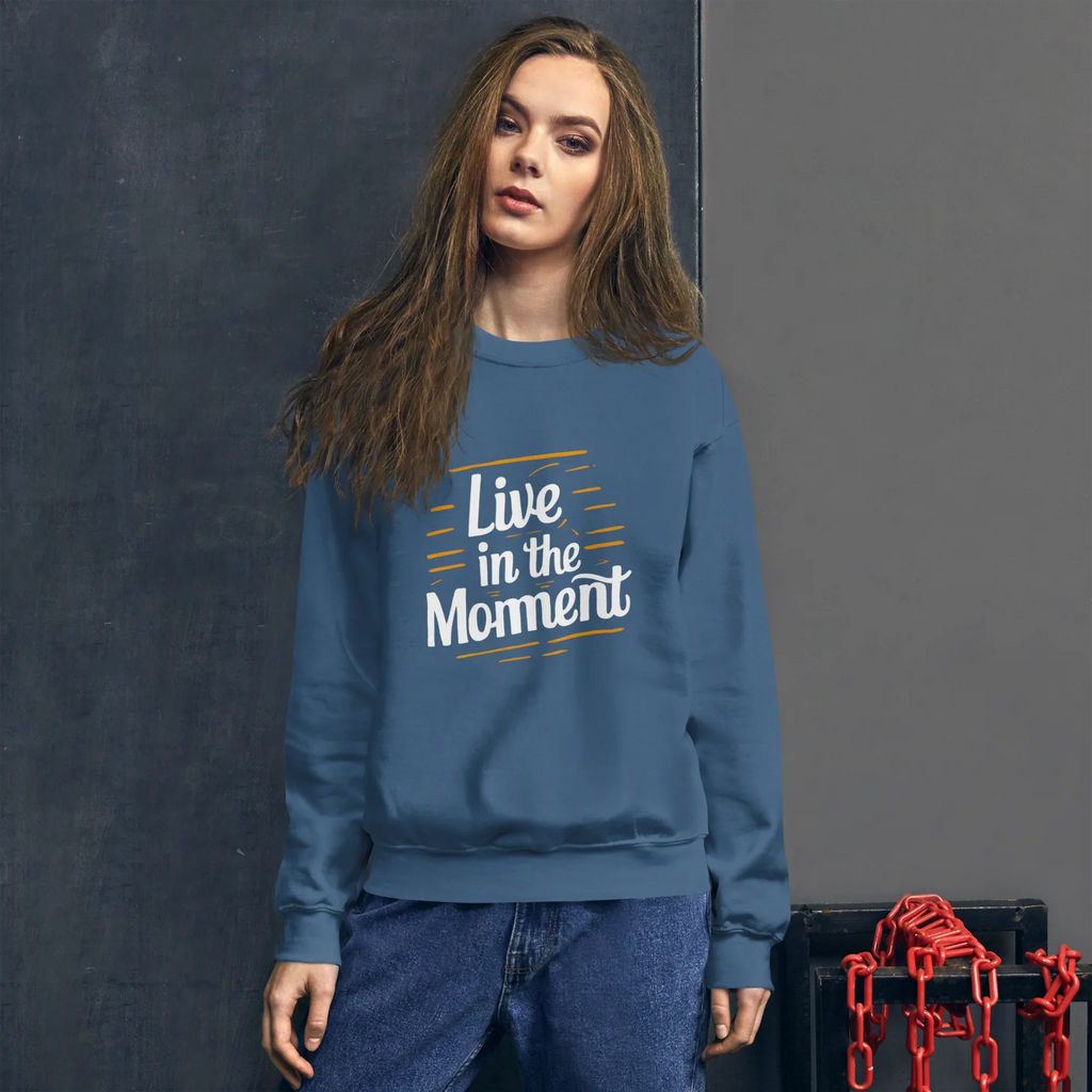 Unisex | Live In The Moment Sweatshirt Sweatshirt AwRans Clothing unisex-crew-neck-sweatshirt-indigo-blue-front-67518c5785a61_ccc36050-c84e-4497-94b2-cd76b4f55b85