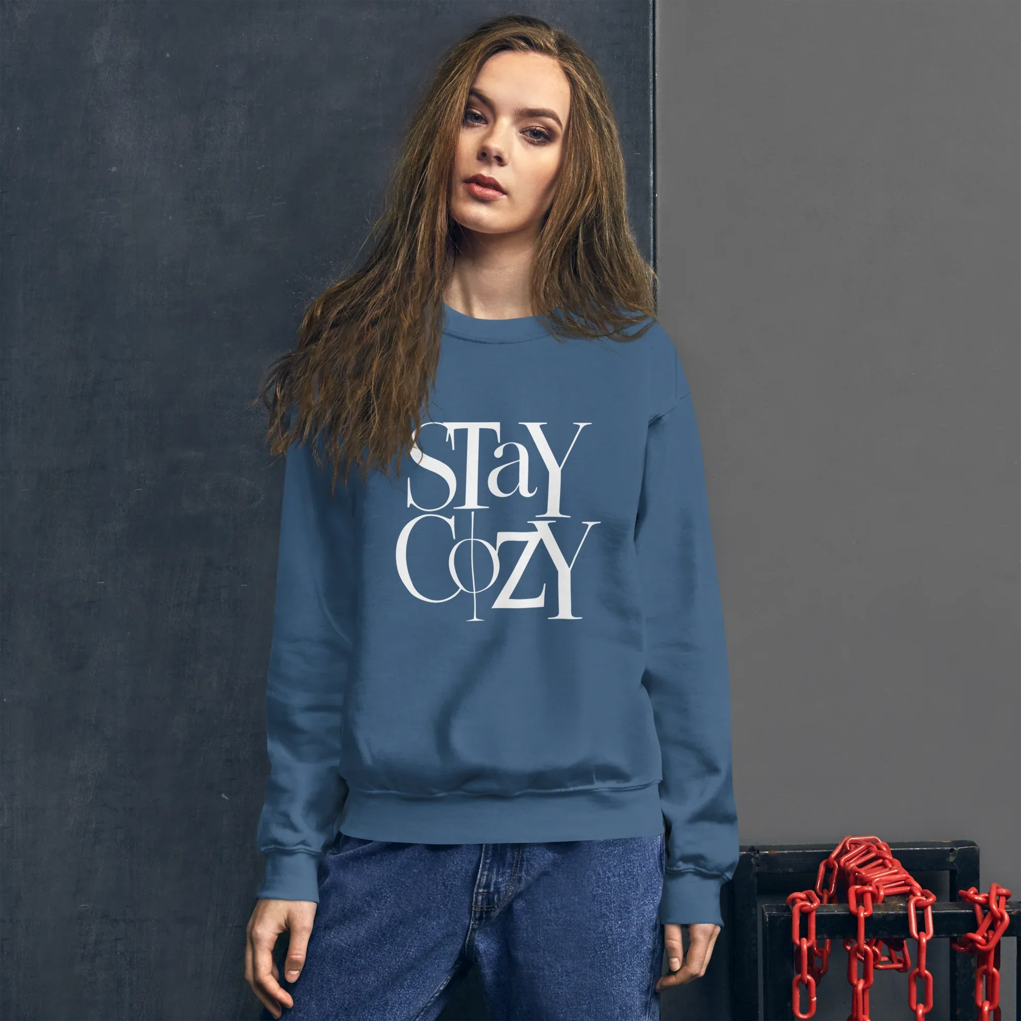 Unisex | Stay Cozy - Sweatshirt Sweatshirt AwRans Clothing unisex-crew-neck-sweatshirt-indigo-blue-front-6751933169c3d
