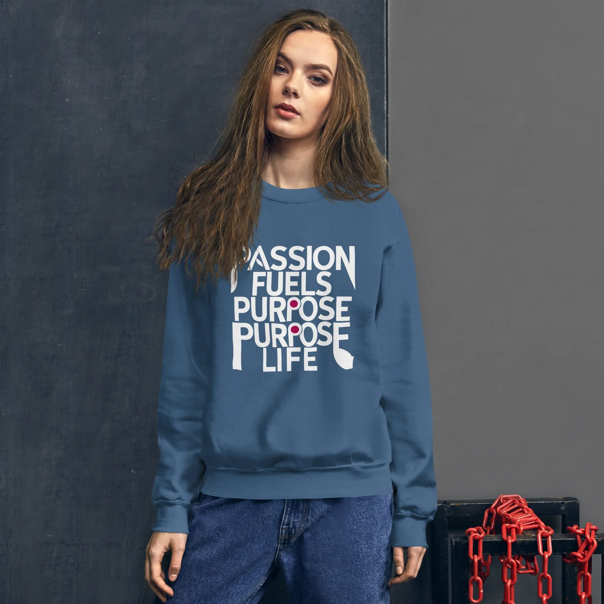 Unisex | Passion Fuels Purpose - Sweatshirt Sweatshirt AwRans Clothing unisex-crew-neck-sweatshirt-indigo-blue-front-675196d43ed5a