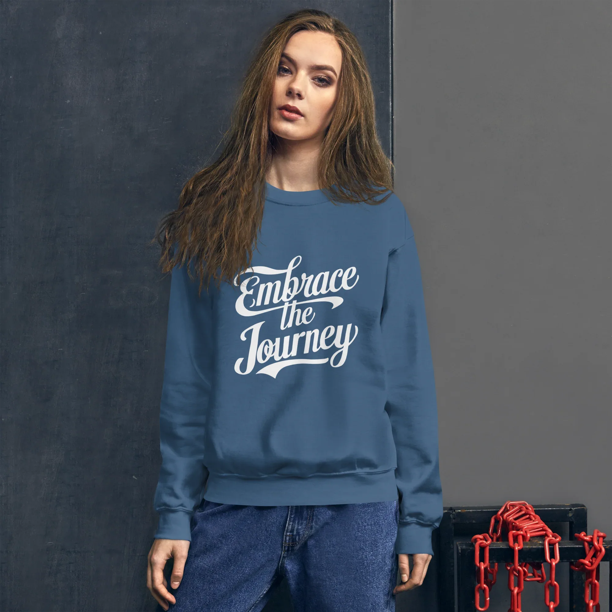 Unisex | Embrace The Journey - Sweatshirt Sweatshirt AwRans Clothing unisex-crew-neck-sweatshirt-indigo-blue-front-675198dad0d79